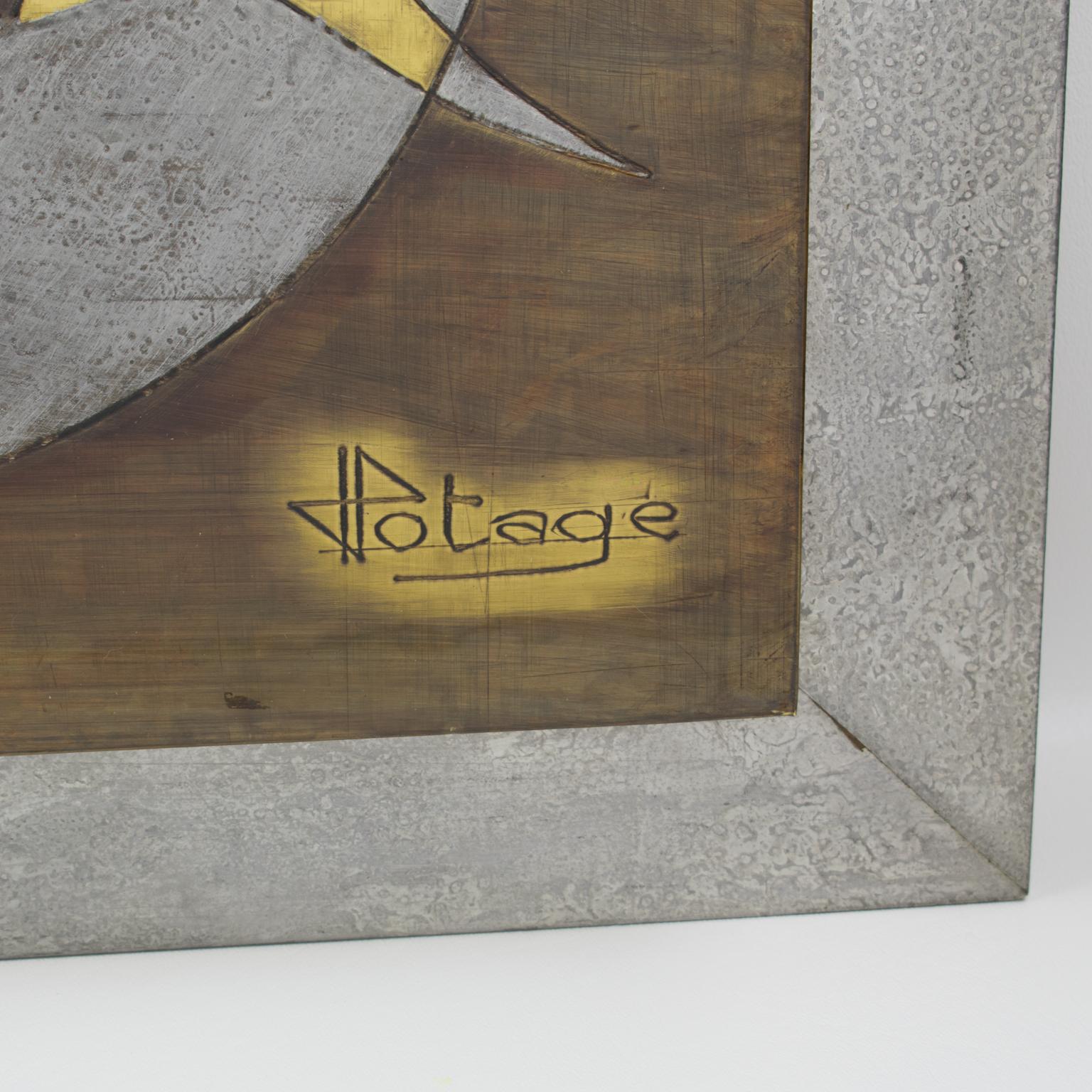 French Artist Jacques Potage Brutalist Metal Wall Art Sculpture Panel, 1970s In Good Condition For Sale In Atlanta, GA