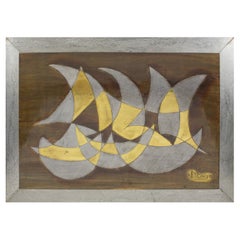 French Artist Jacques Potage Brutalist Wall Art Sculpture Panel, circa 1970