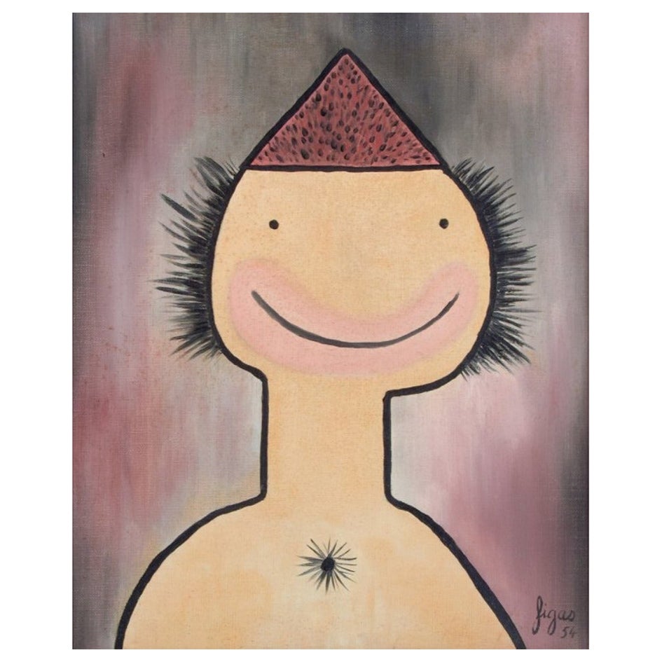 Artistics. Huile sur toile. Portrait humoristique dans un style naïf. 1954