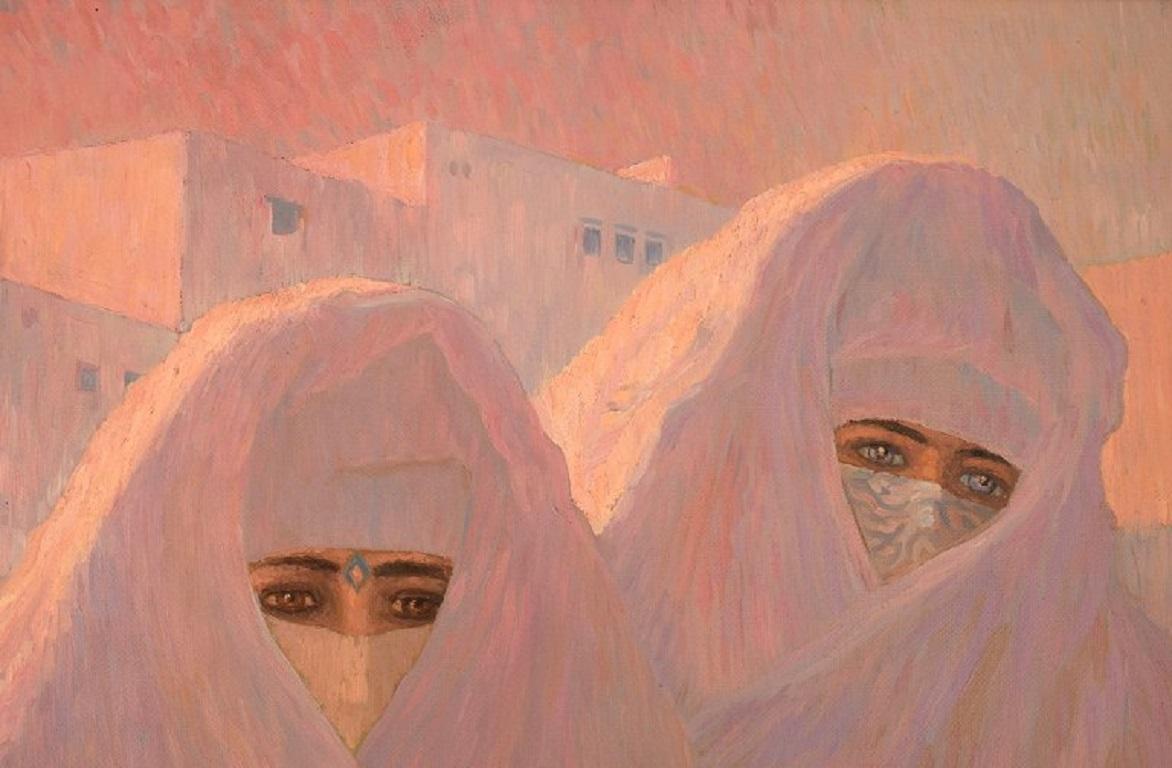 French Artist, Oil on Canvas, Two Oriental Women, 20th Century For Sale 2