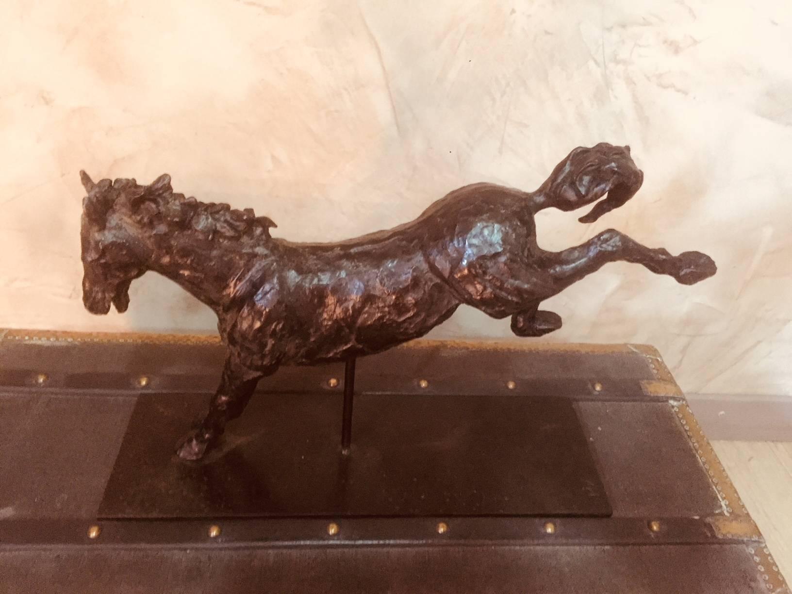 Beautiful contemporary bronze horse in motion signed and make by a French Artist specialized in animal bronze and painting.