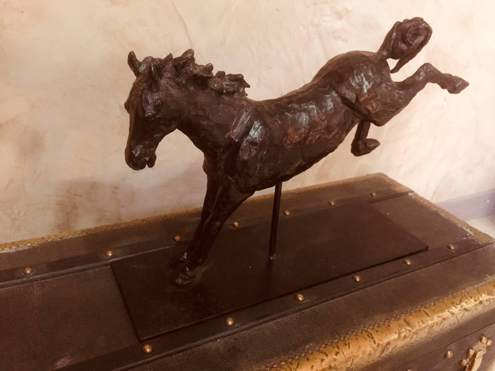 French Artist Signed Contemporary Bronze Horse in Motion In Excellent Condition In LEGNY, FR