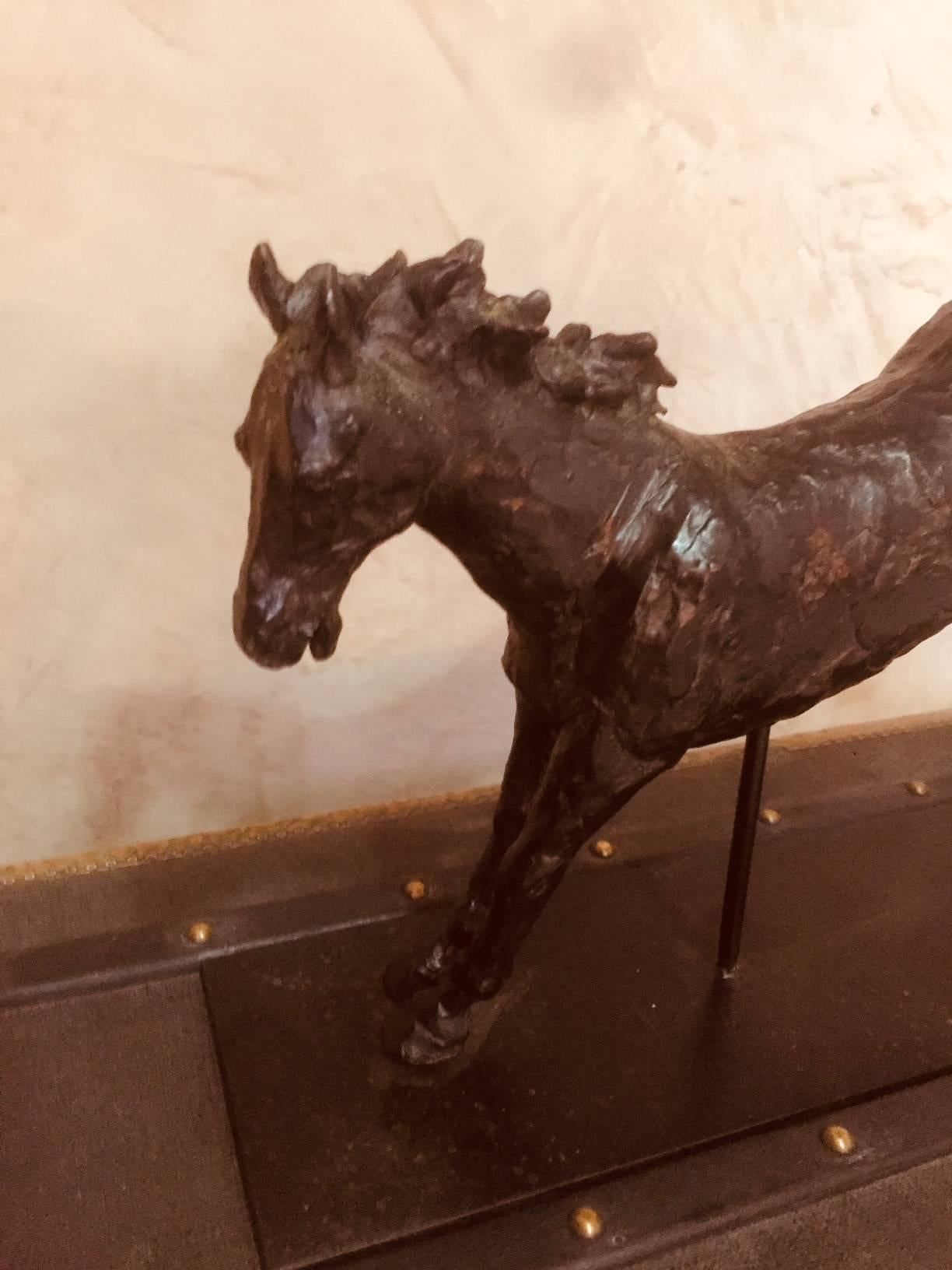 French Artist Signed Contemporary Bronze Horse in Motion 1