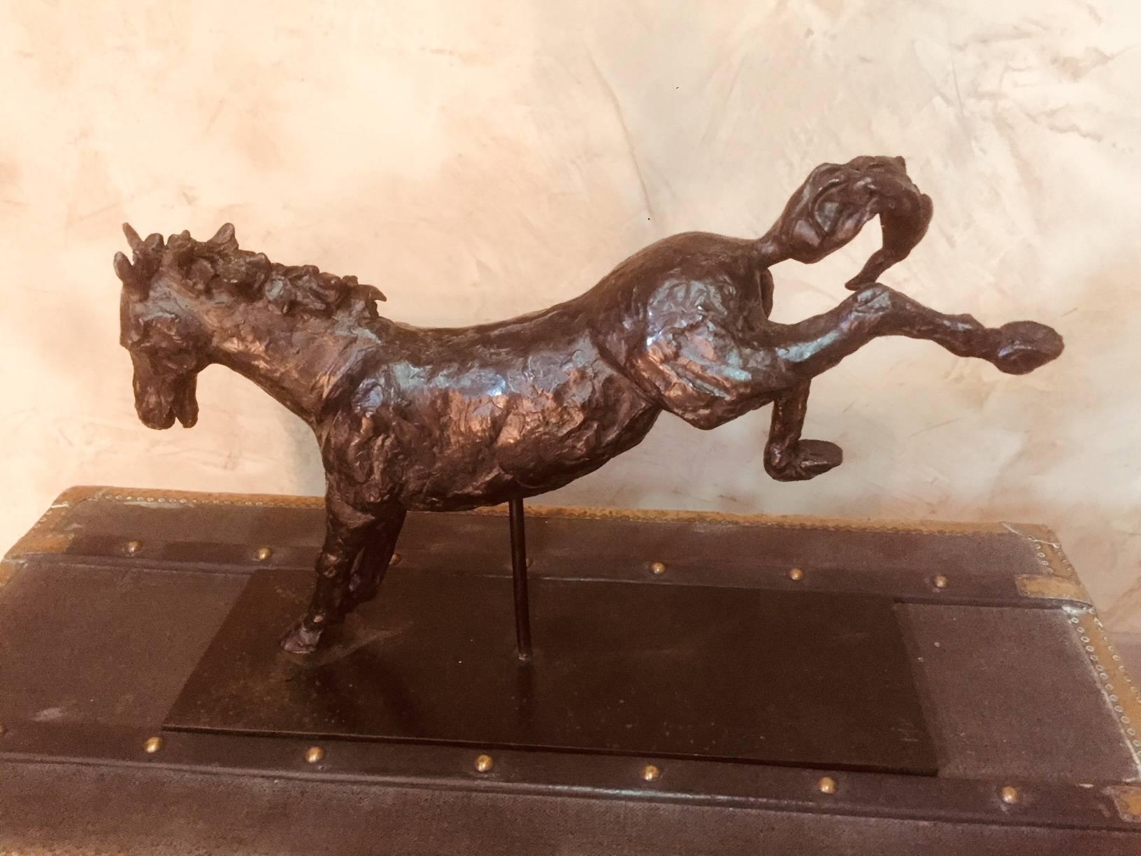 French Artist Signed Contemporary Bronze Horse in Motion 2