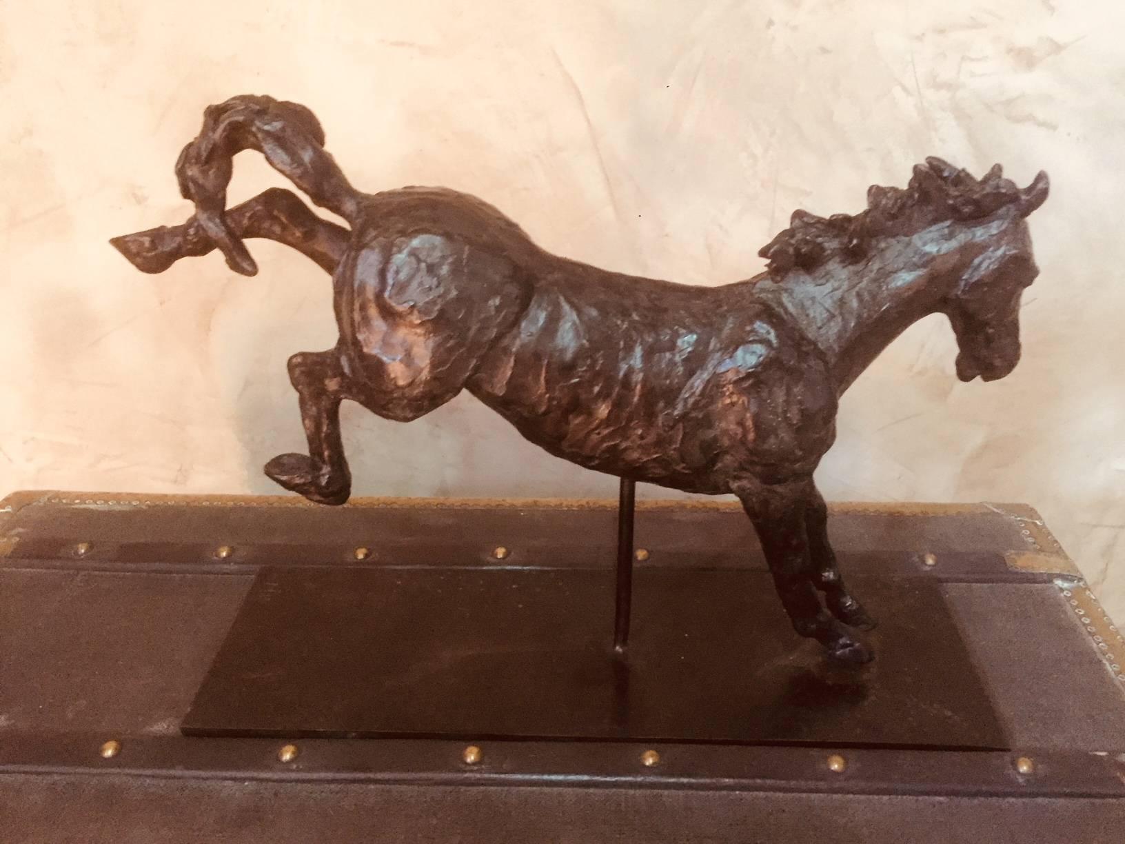 French Artist Signed Contemporary Bronze Horse in Motion 4