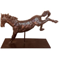French Artist Signed Contemporary Bronze Horse in Motion