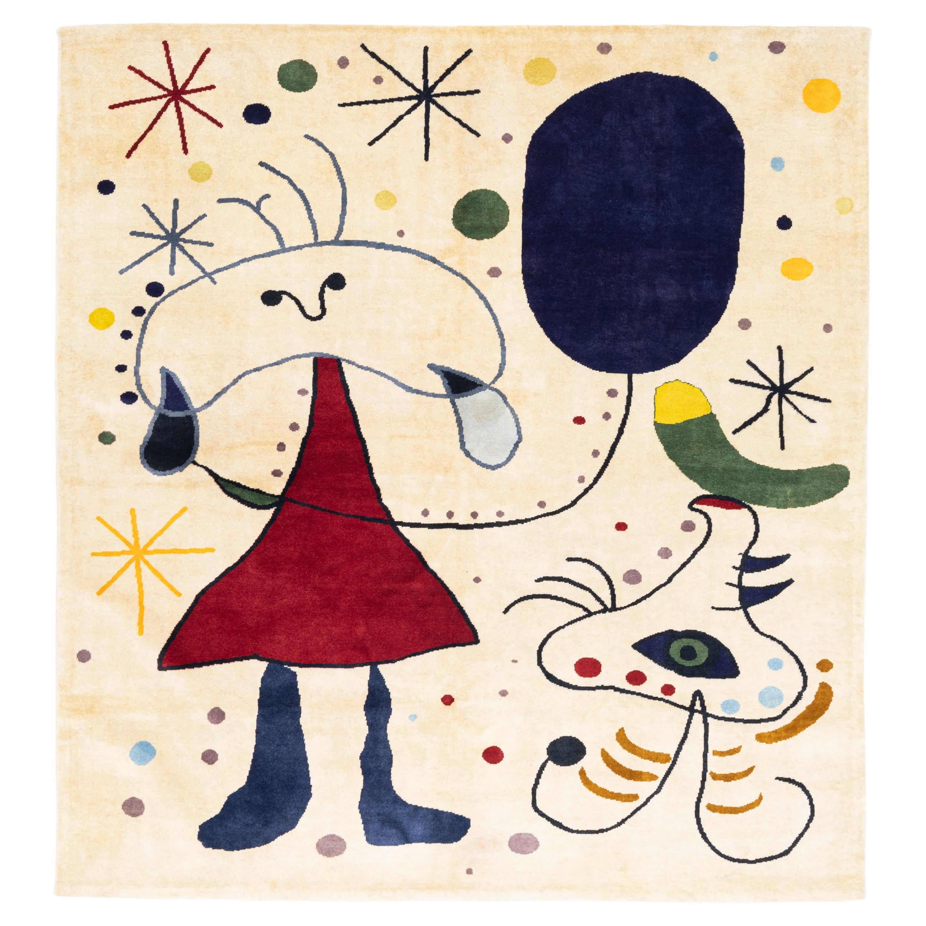 French Artistic Designed after J. Miro Rug 6'0" x 6'7''