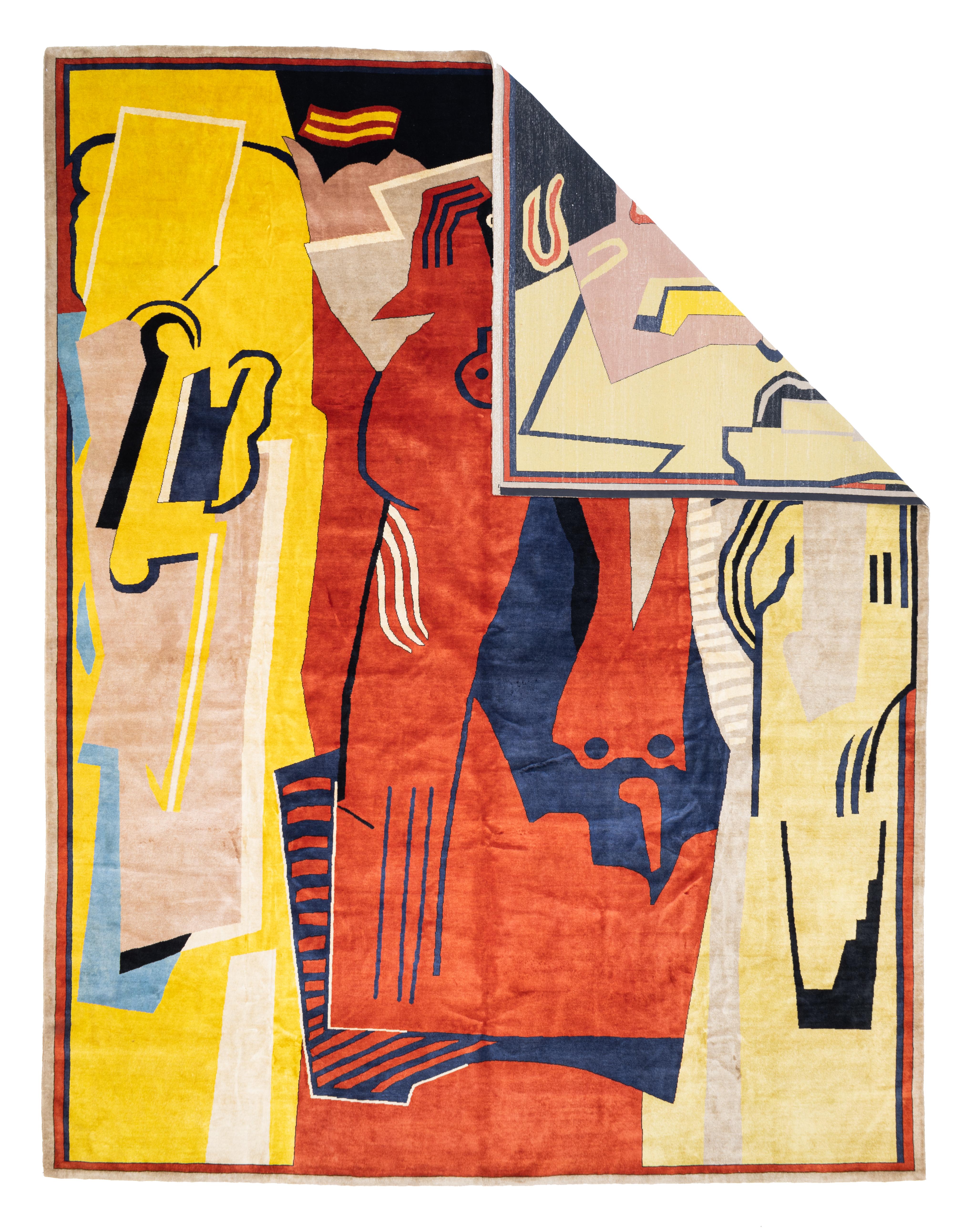French Artistic Rug by Albert Gleizes 11’6” x 14’7”.  A generic, general term referring to French, English, Spanish, Austrian and other origins, from the 16th century onward, in styles that follow artistic and interior design trends of the relevant