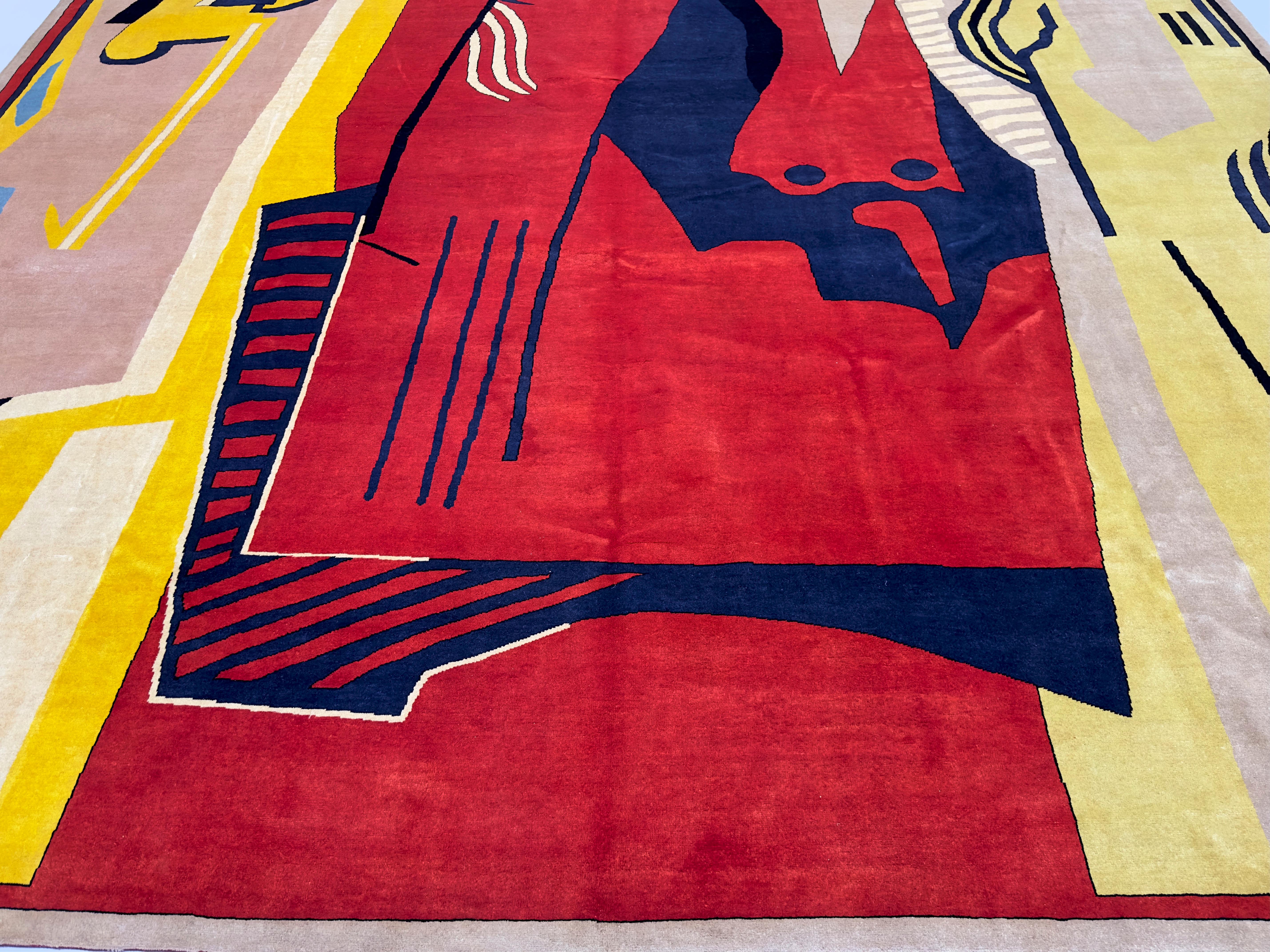 French Artistic Rug by Albert Gleizes 11’6” x 14’7” In Good Condition For Sale In New York, NY