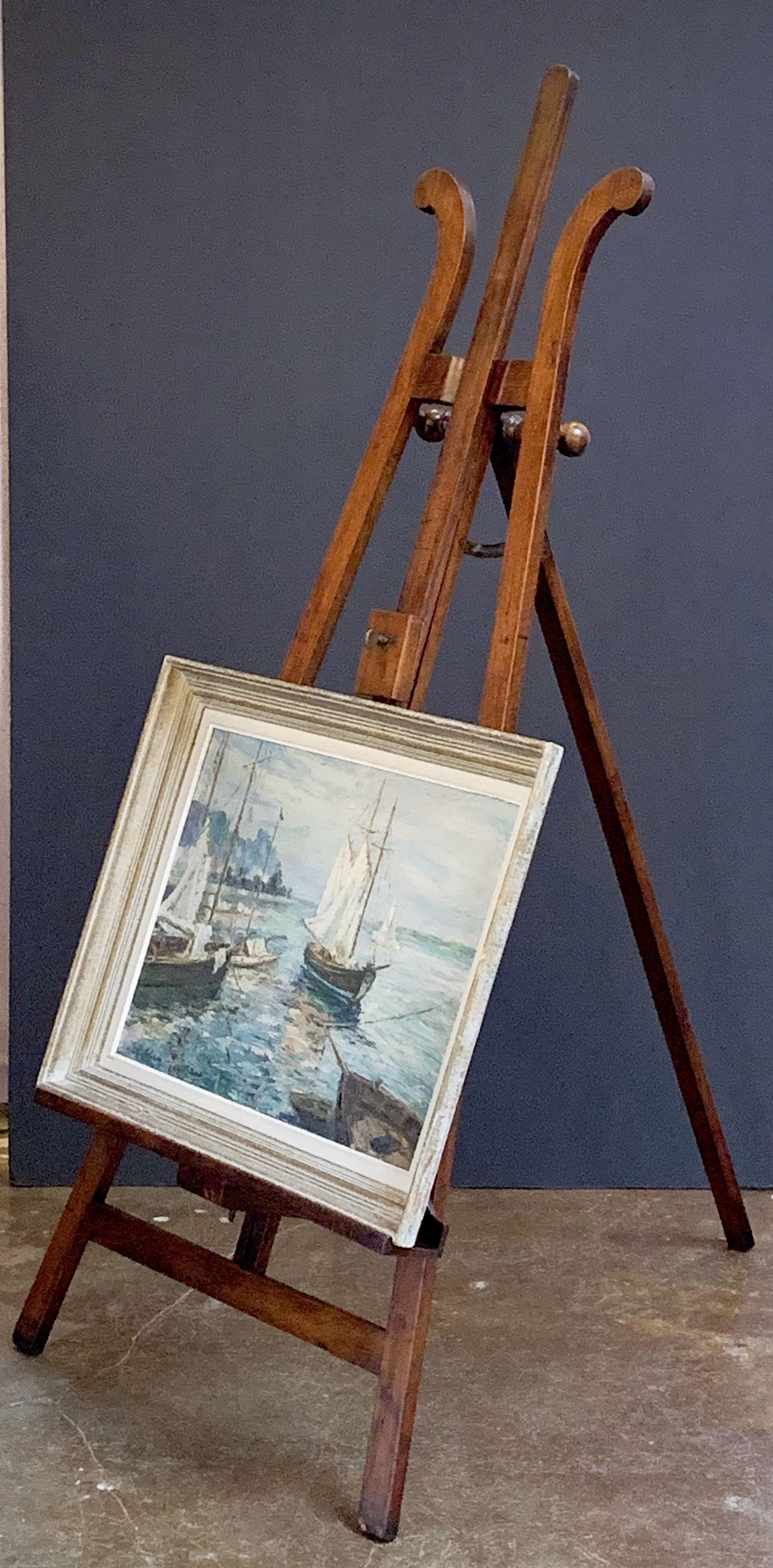 Brass French Artist's Gallery Display or Studio Easel of Mahogany