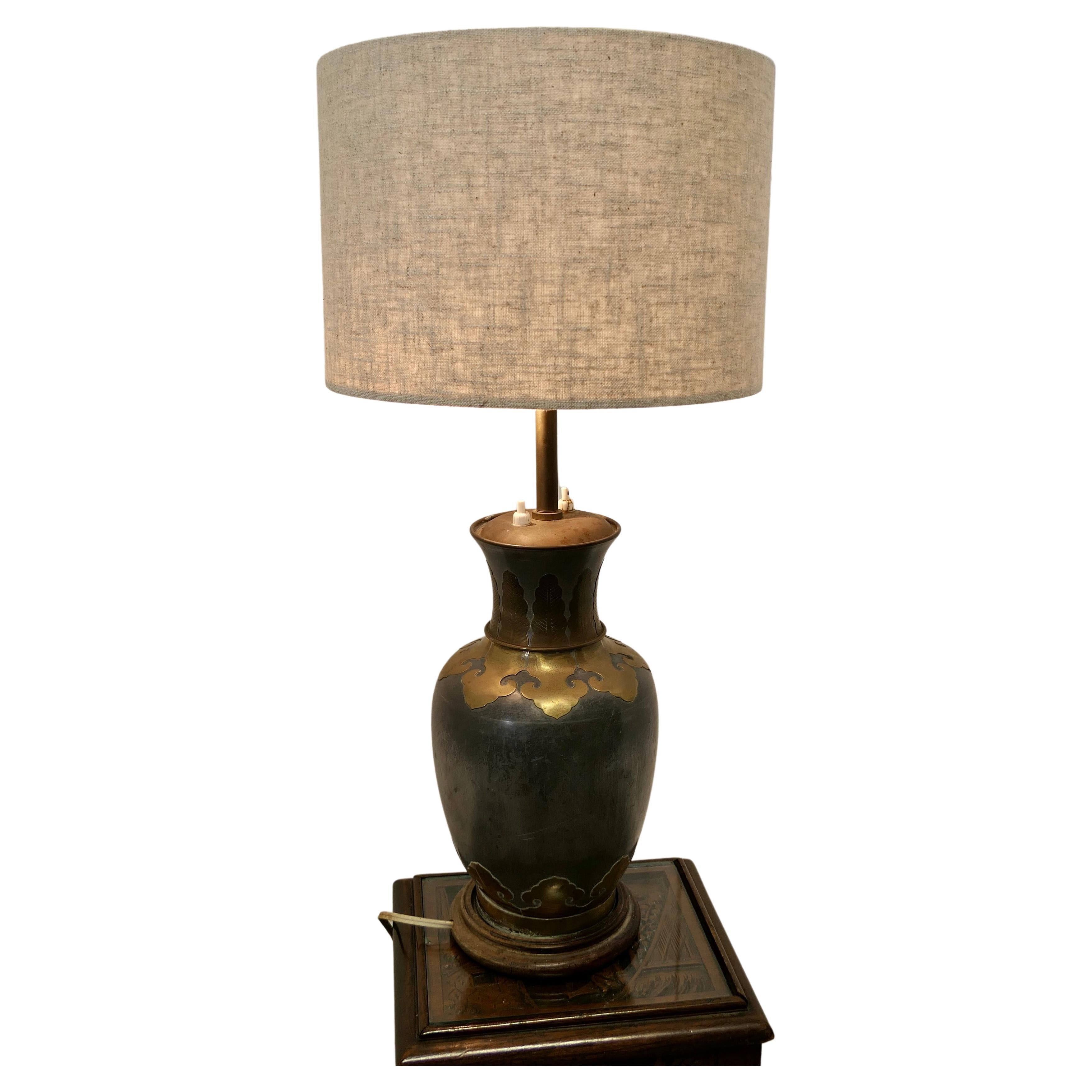 French Arts & Crafts Adjustable Brass and Pewter Table Lamp For Sale