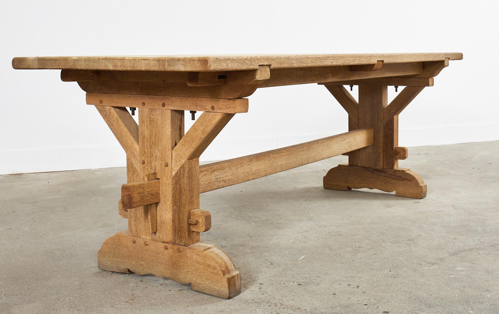 French Arts and Crafts Bleached Oak Farmhouse Dining Table For Sale 9