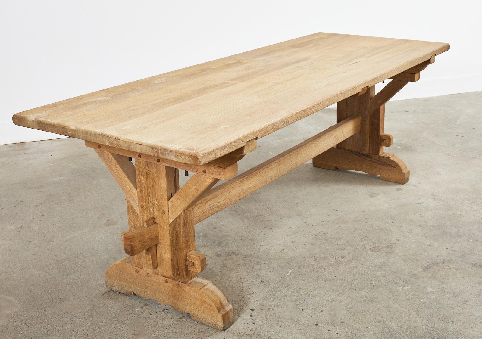 French Arts and Crafts Bleached Oak Farmhouse Dining Table For Sale 10