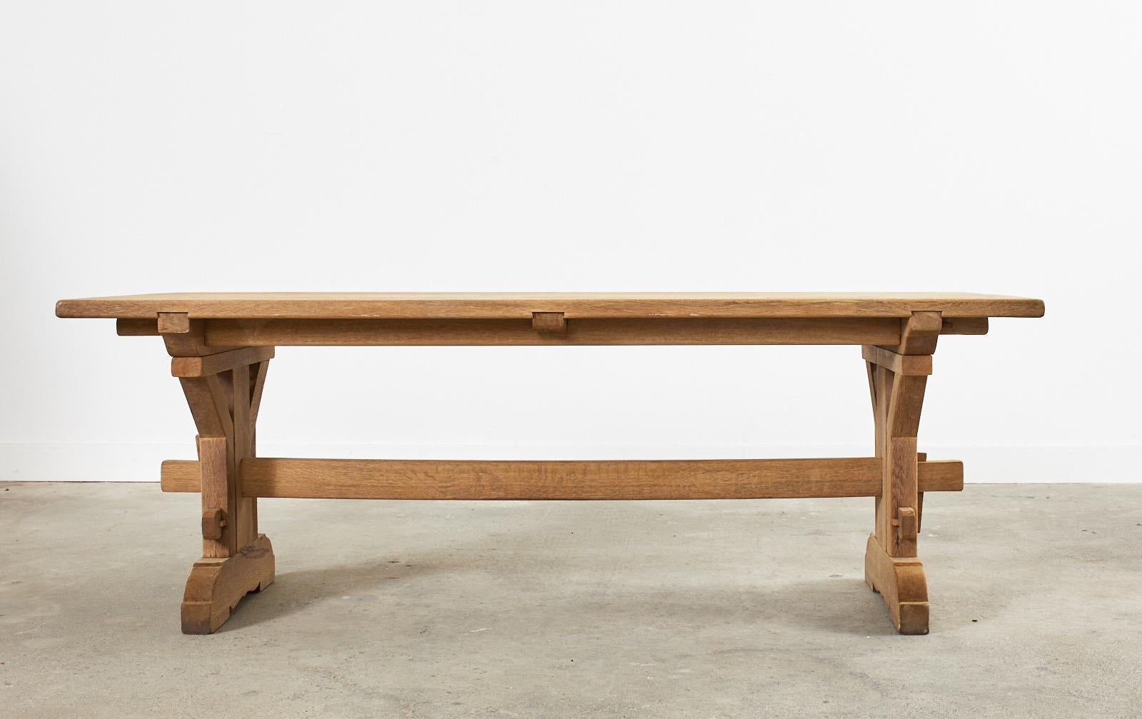 French Arts and Crafts Bleached Oak Farmhouse Dining Table For Sale 12