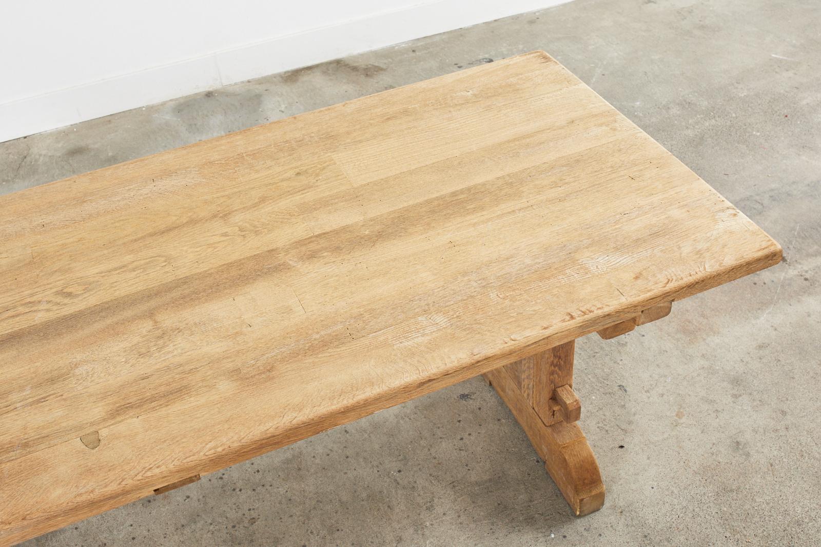 French Arts and Crafts Bleached Oak Farmhouse Dining Table In Distressed Condition For Sale In Rio Vista, CA