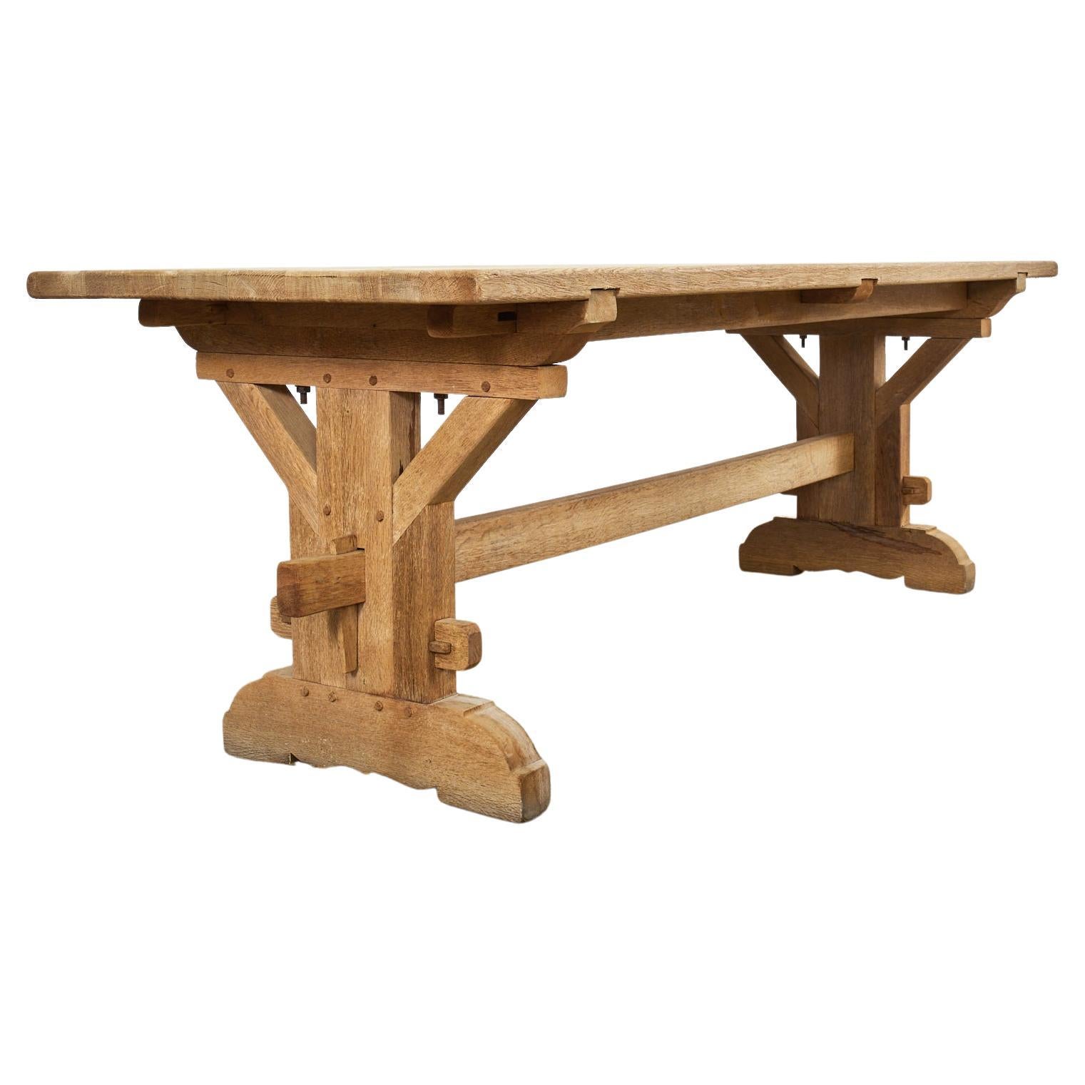 French Arts and Crafts Bleached Oak Farmhouse Dining Table For Sale