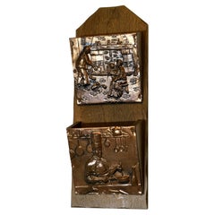Artesanía francesa, colgante de pared de cobre  Estante para cartas