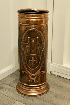 French Arts and Crafts Embossed Copper Stick Stand, Umbrella Stand