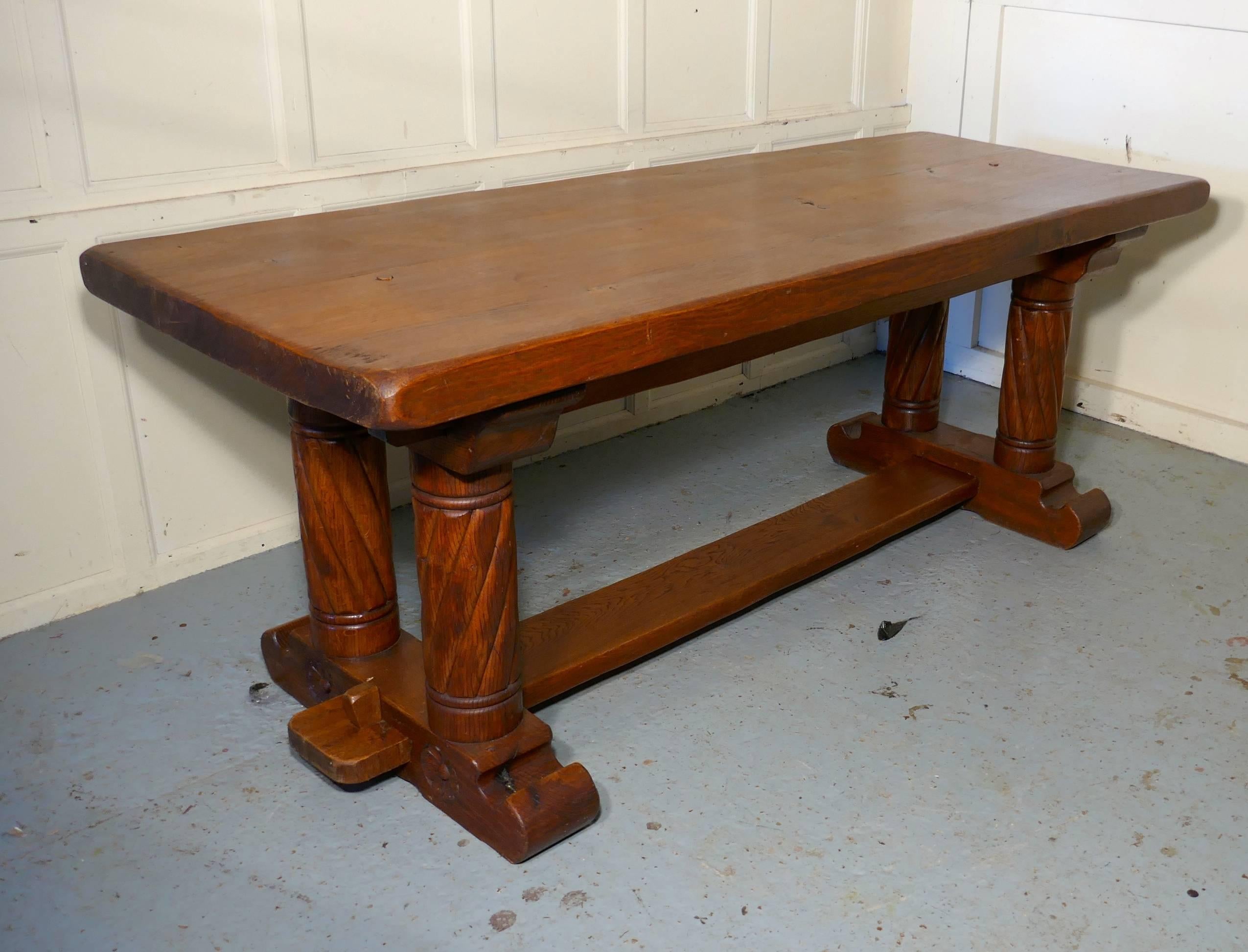 French Arts and Crafts Golden Oak Refectory Table 7