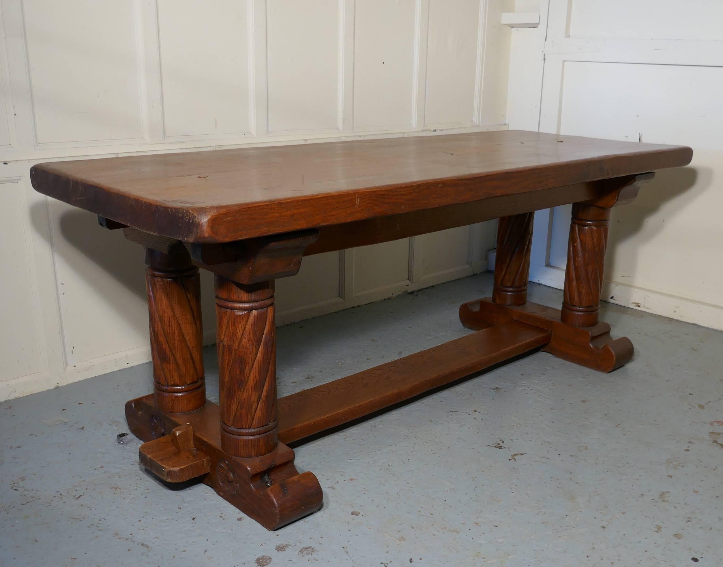 French Arts and Crafts Golden Oak Refectory Table 8