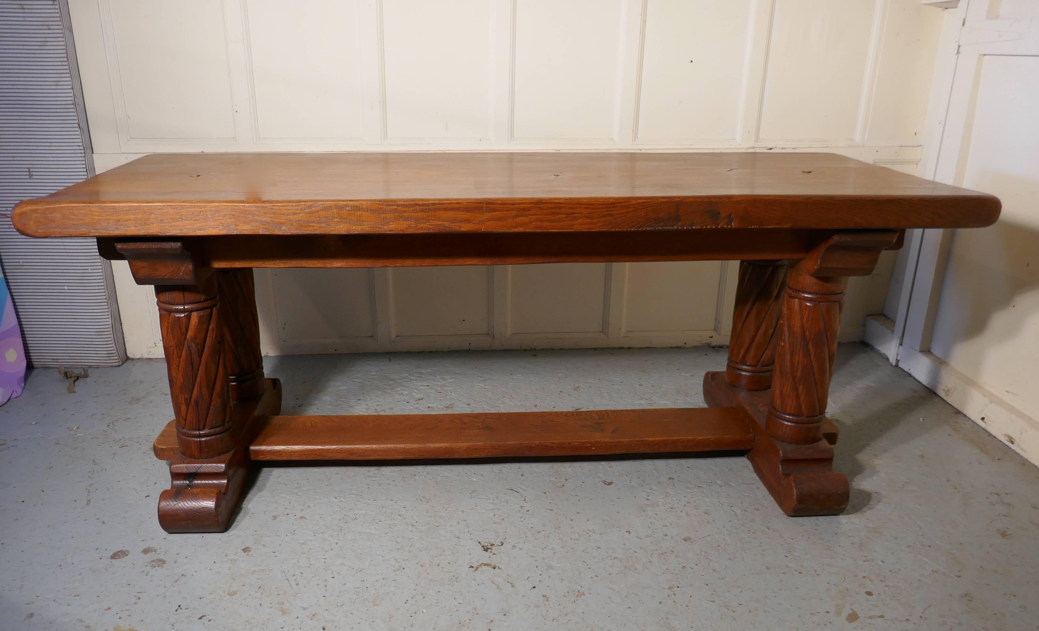 Late 19th Century French Arts and Crafts Golden Oak Refectory Table
