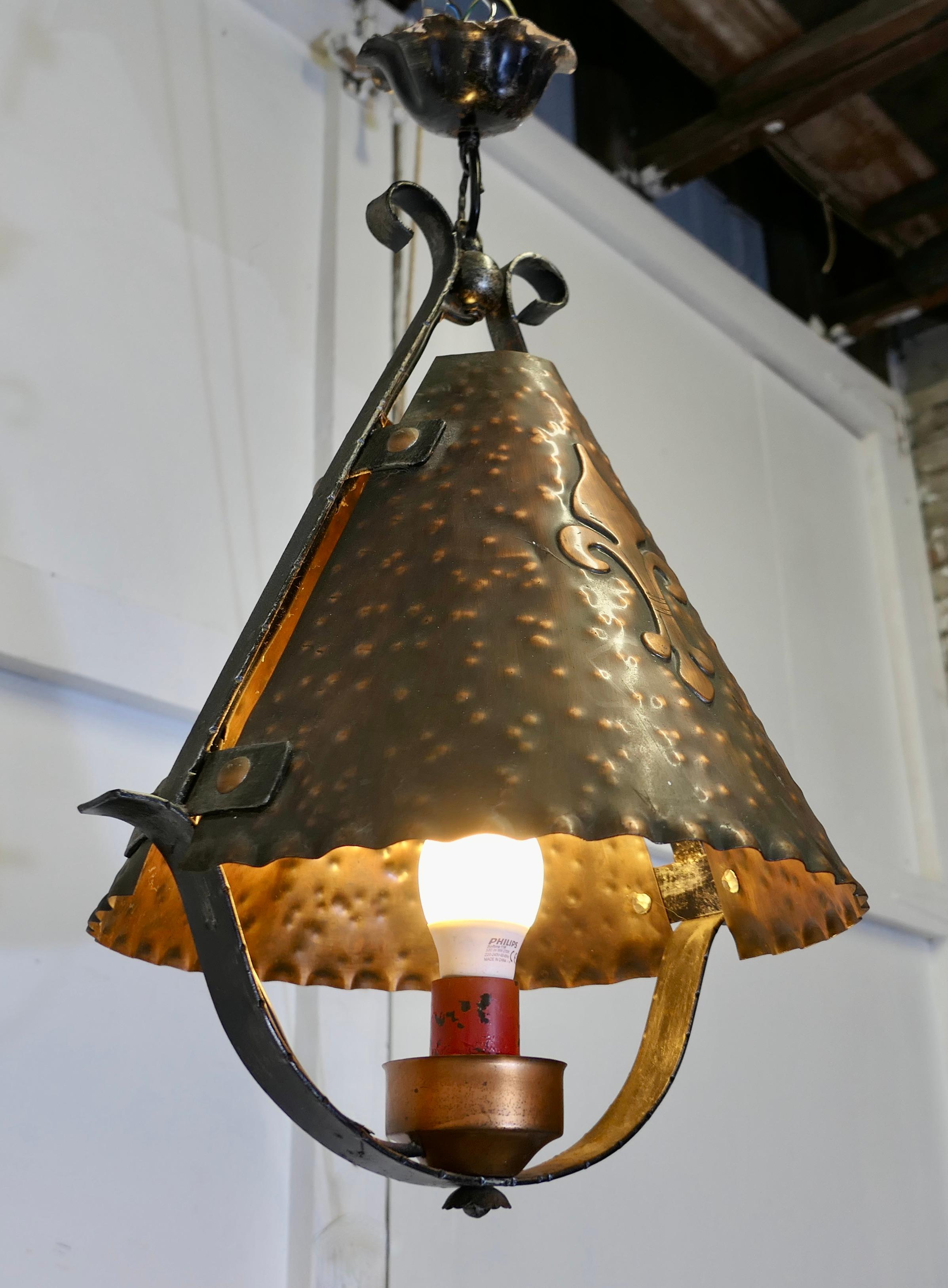 French Arts and Crafts Gothic Copper Lantern  A very unusual light  In Good Condition For Sale In Chillerton, Isle of Wight