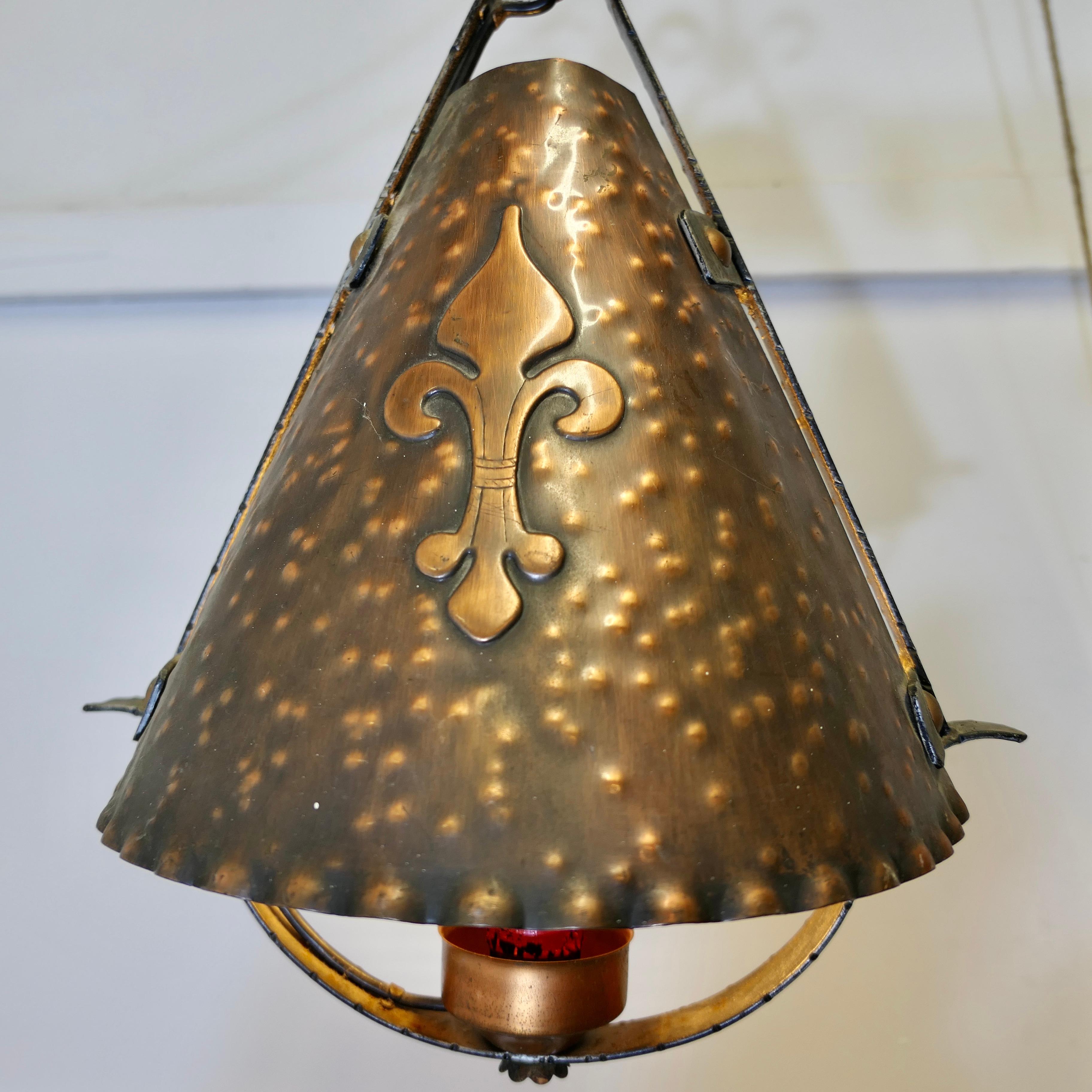 Early 20th Century French Arts and Crafts Gothic Copper Lantern  A very unusual light  For Sale