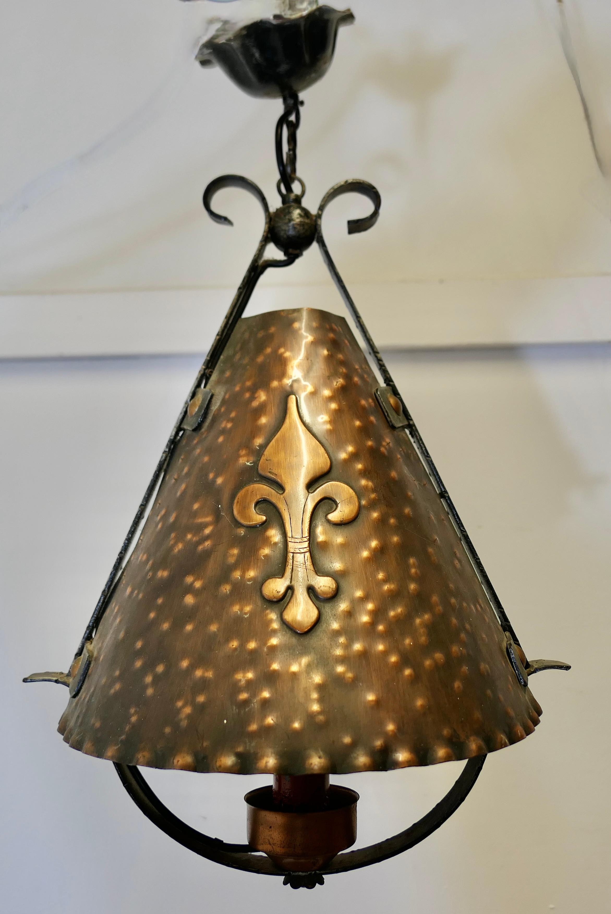 French Arts and Crafts Gothic Copper Lantern  A very unusual light  For Sale 4