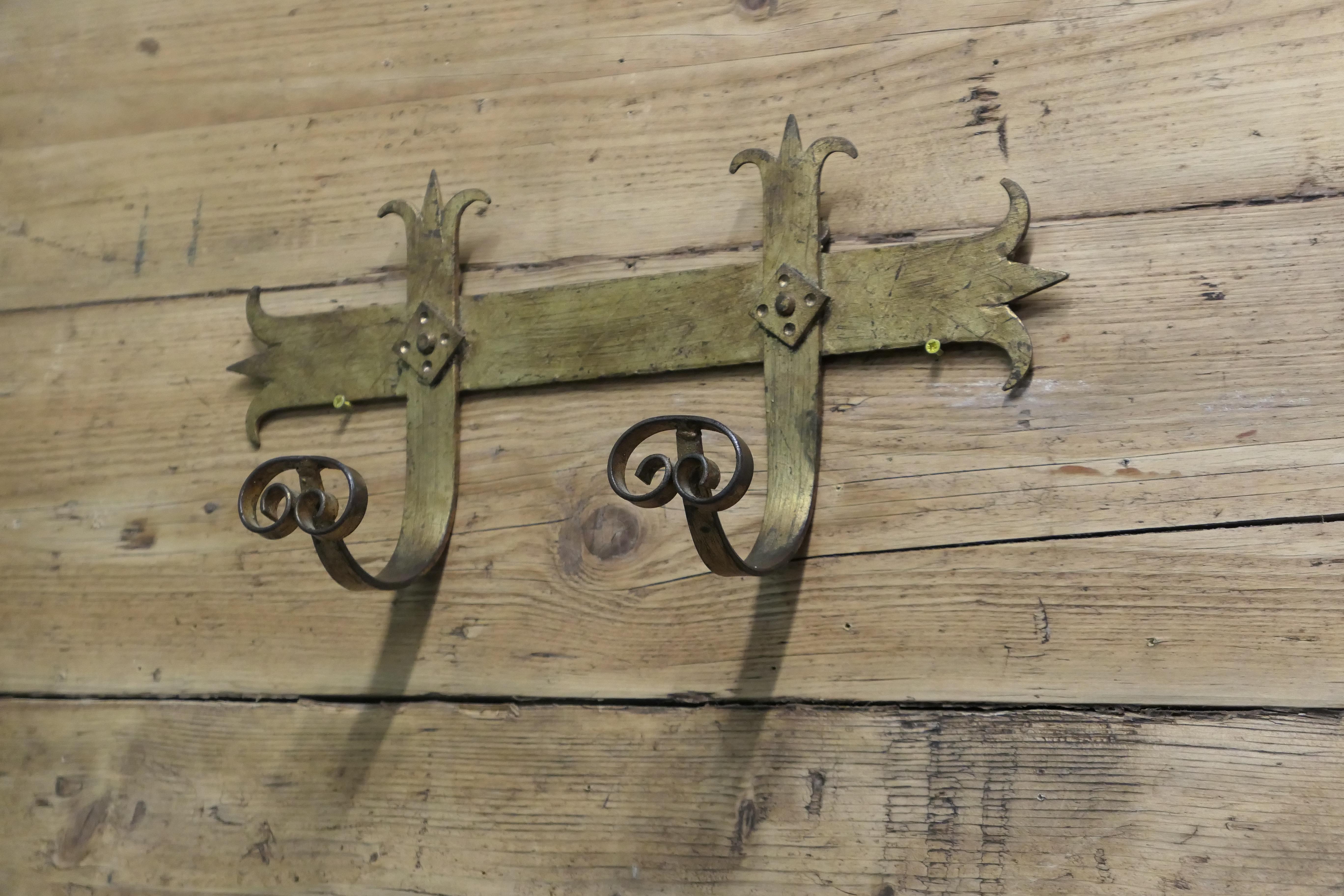 19th Century French Arts and Crafts Gothic Style Coat Hooks  Hand Made in Iron For Sale