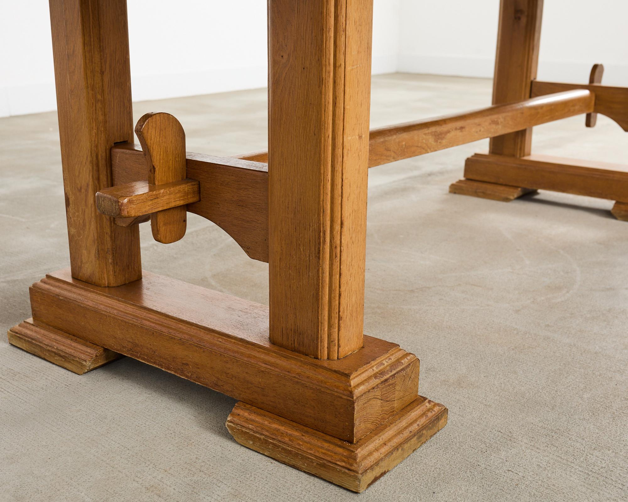 French Arts and Crafts Oak Farmhouse Trestle Dining Table 6