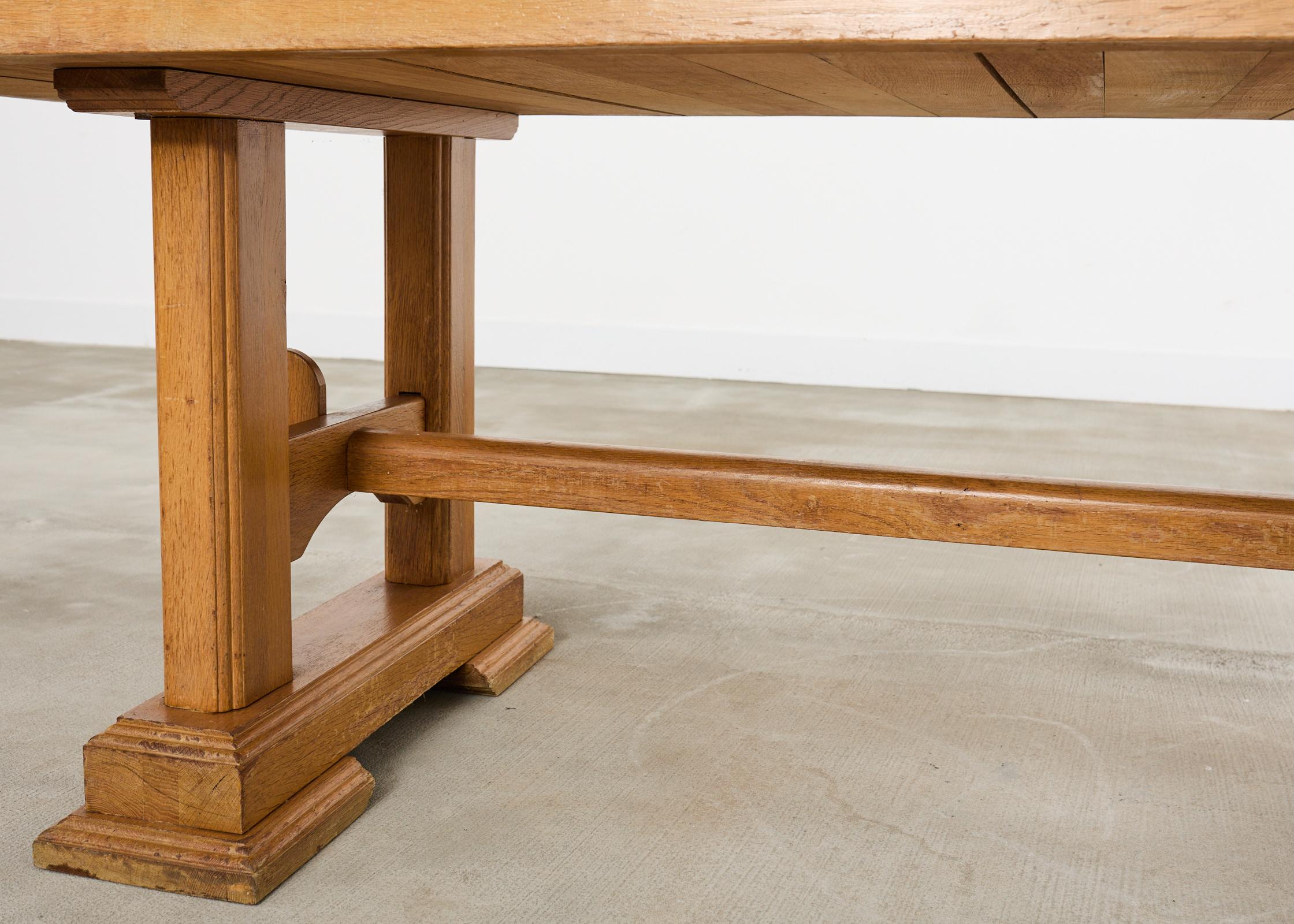 French Arts and Crafts Oak Farmhouse Trestle Dining Table 9