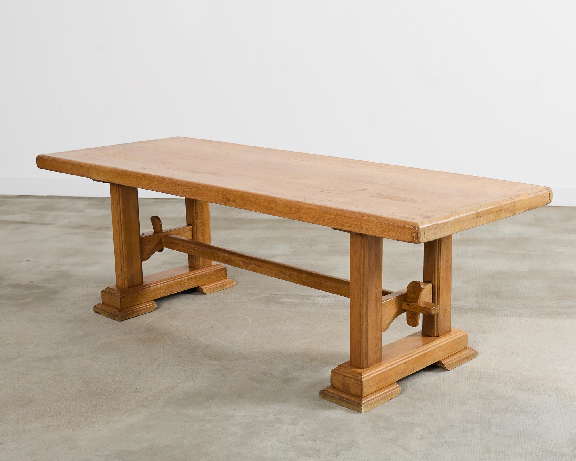 French Arts and Crafts Oak Farmhouse Trestle Dining Table 13