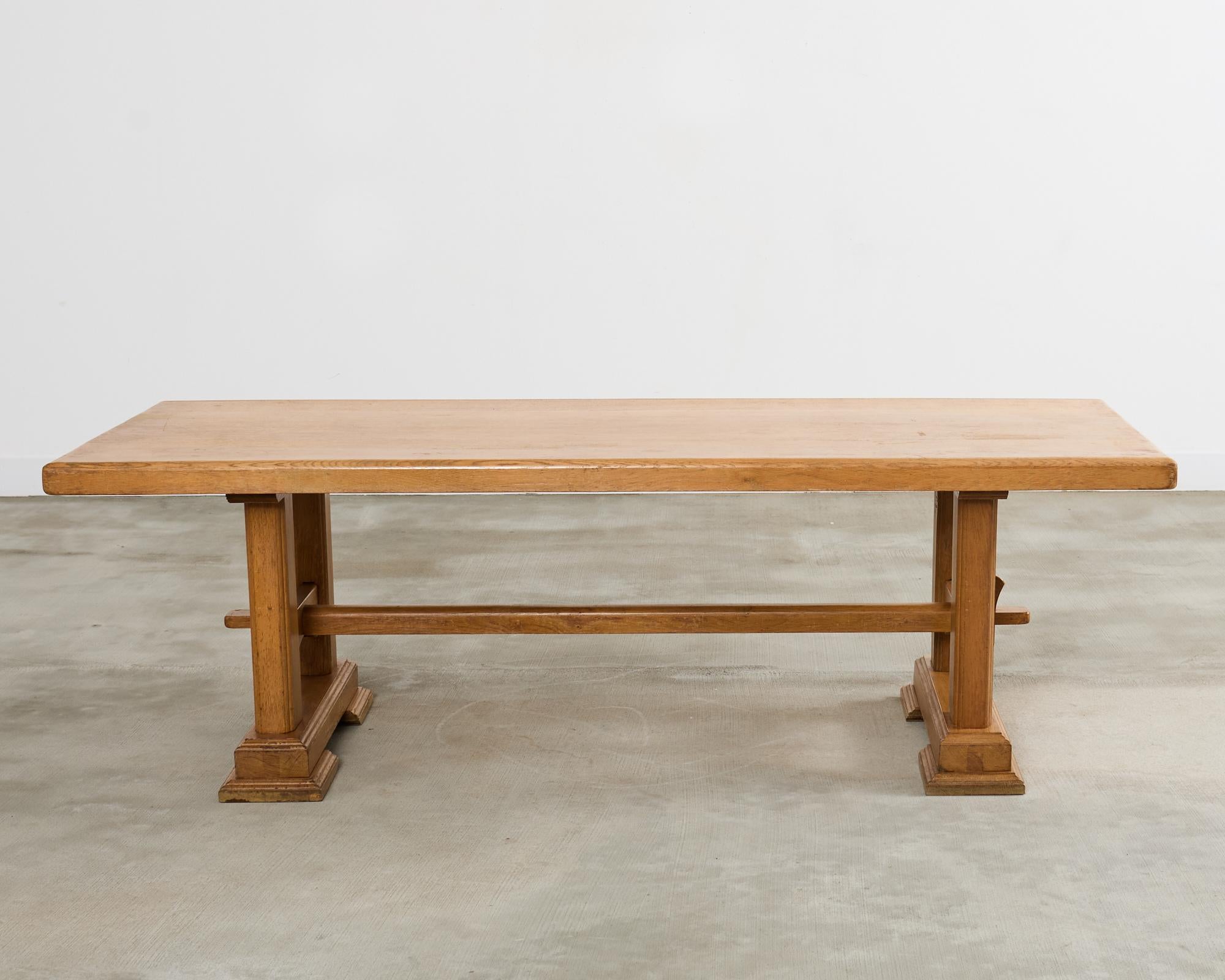 French Arts and Crafts Oak Farmhouse Trestle Dining Table 15