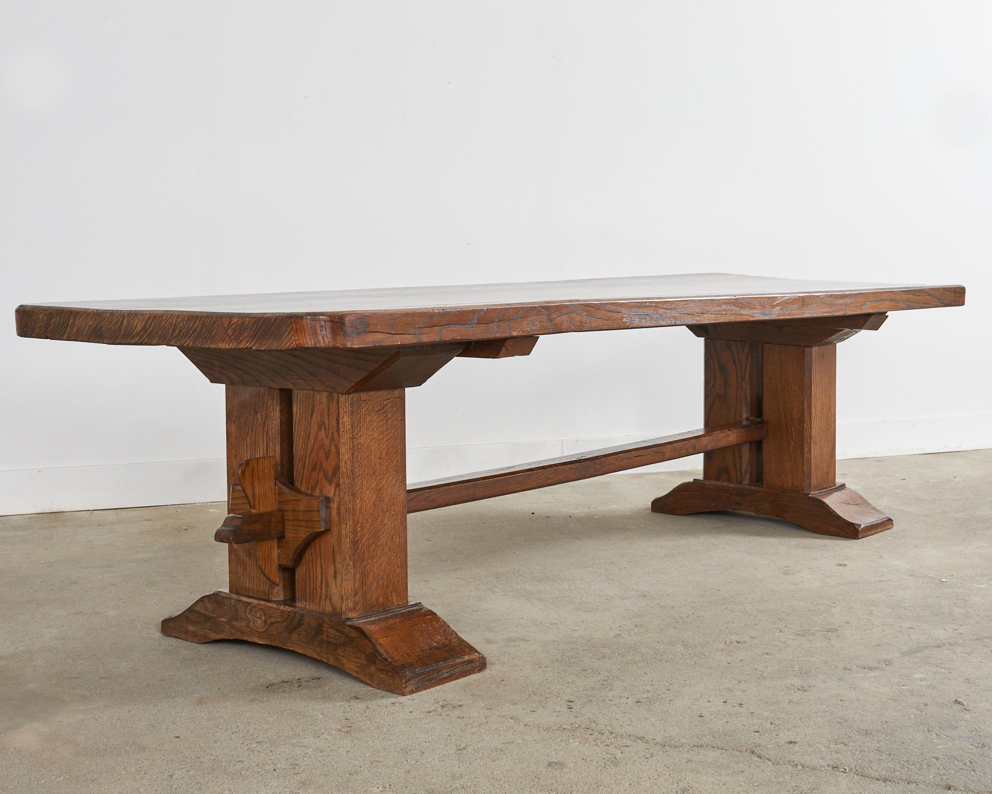 Arts and Crafts French Arts & Crafts Oak Farmhouse Trestle Dining Table For Sale
