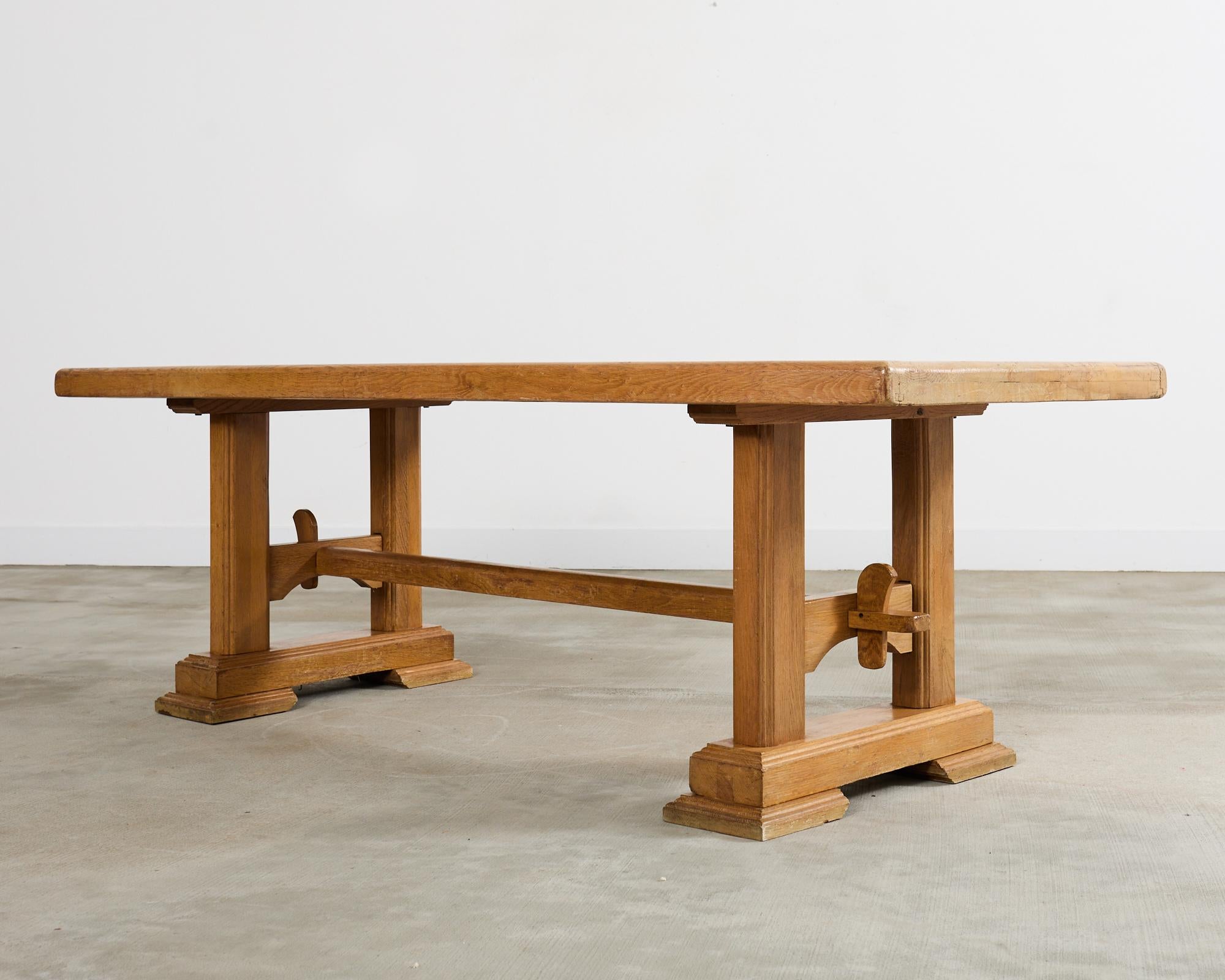 Hand-Crafted French Arts and Crafts Oak Farmhouse Trestle Dining Table