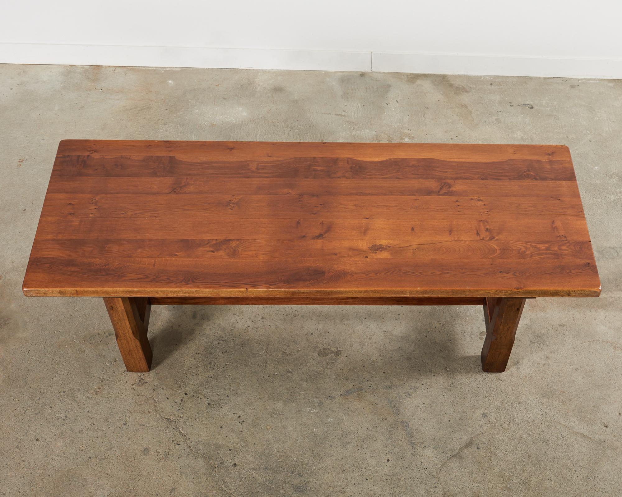 French Arts and Crafts Oak Farmhouse Trestle Dining Table In Good Condition In Rio Vista, CA