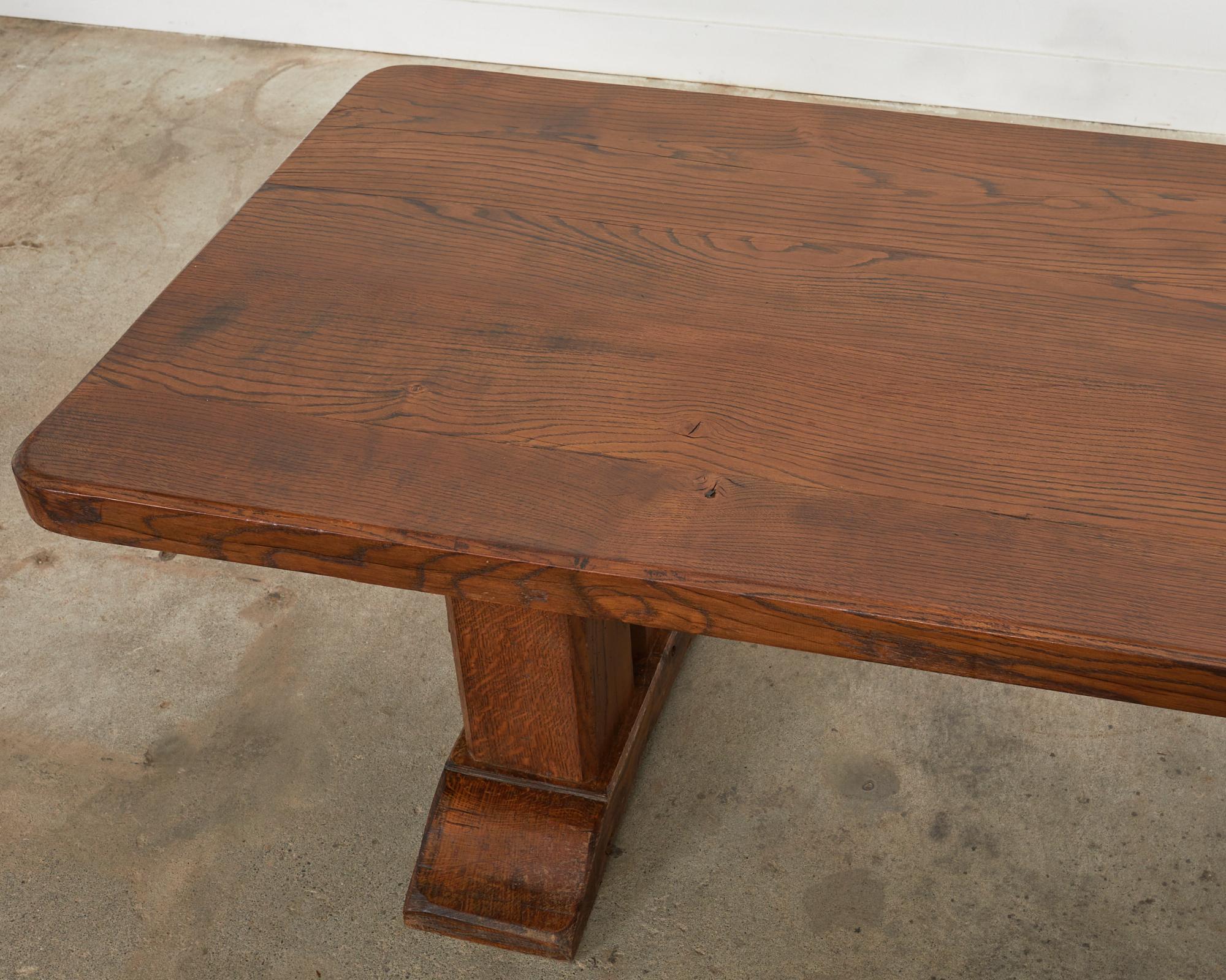 French Arts & Crafts Oak Farmhouse Trestle Dining Table In Good Condition For Sale In Rio Vista, CA