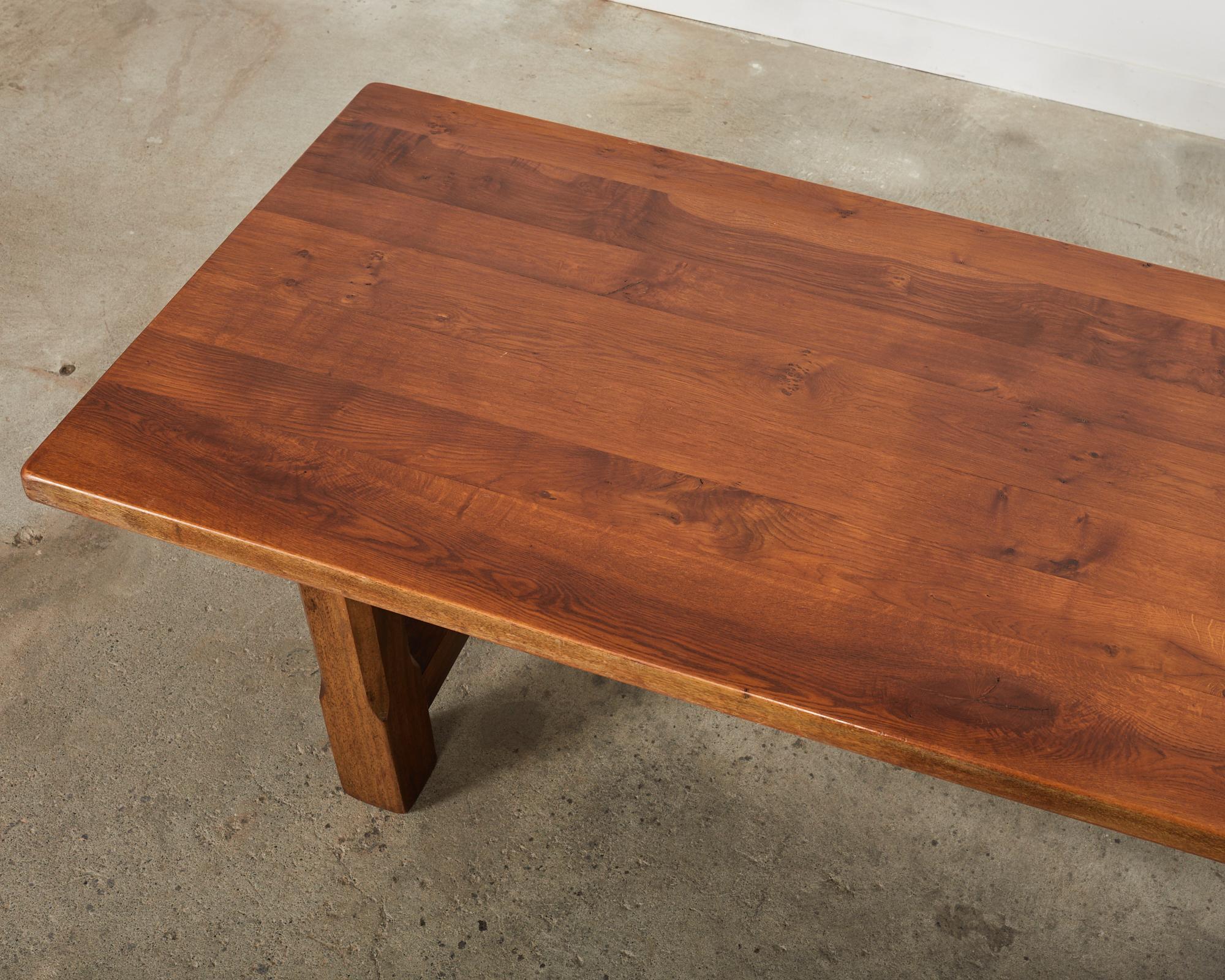 French Arts and Crafts Oak Farmhouse Trestle Dining Table For Sale at