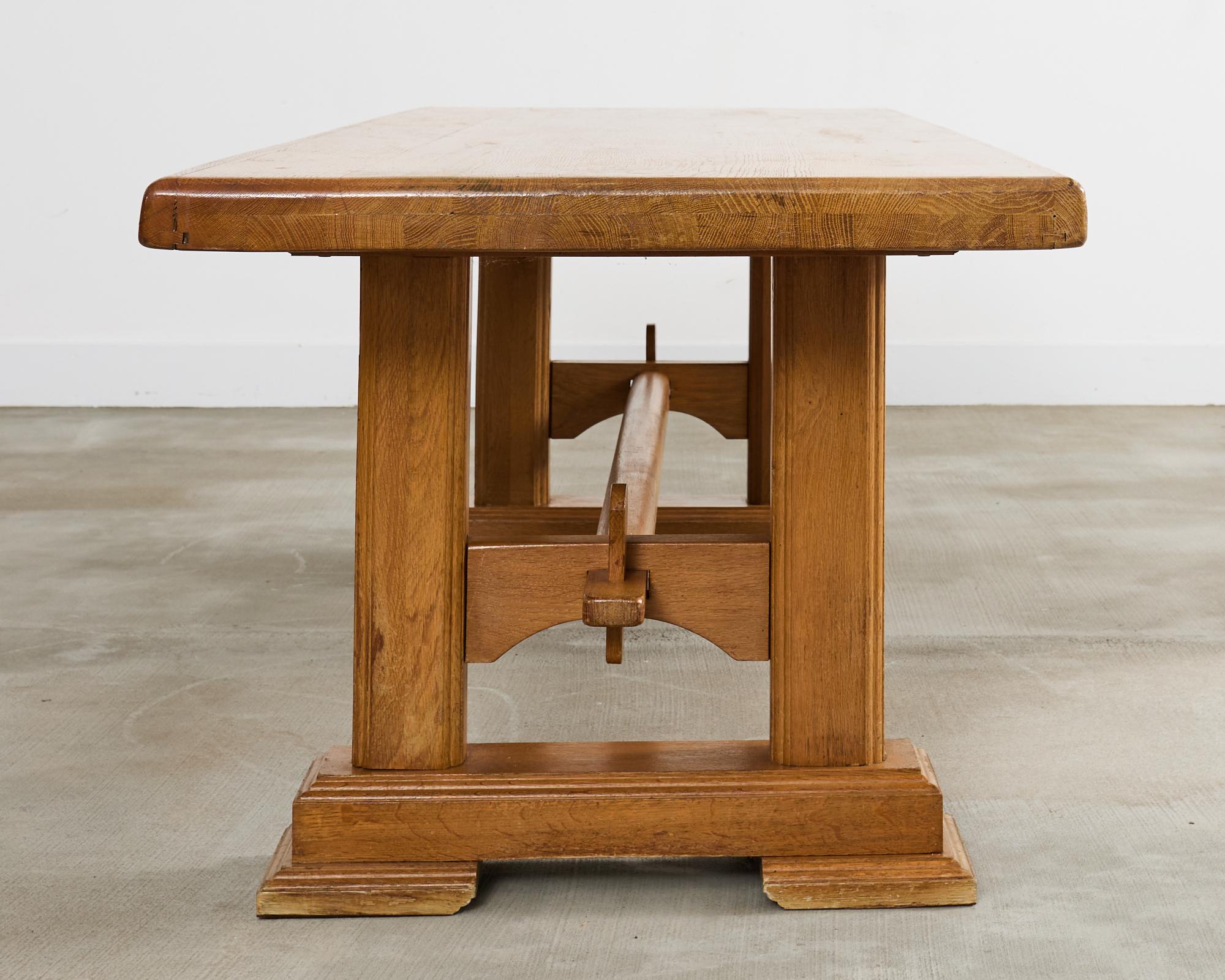 French Arts and Crafts Oak Farmhouse Trestle Dining Table 1