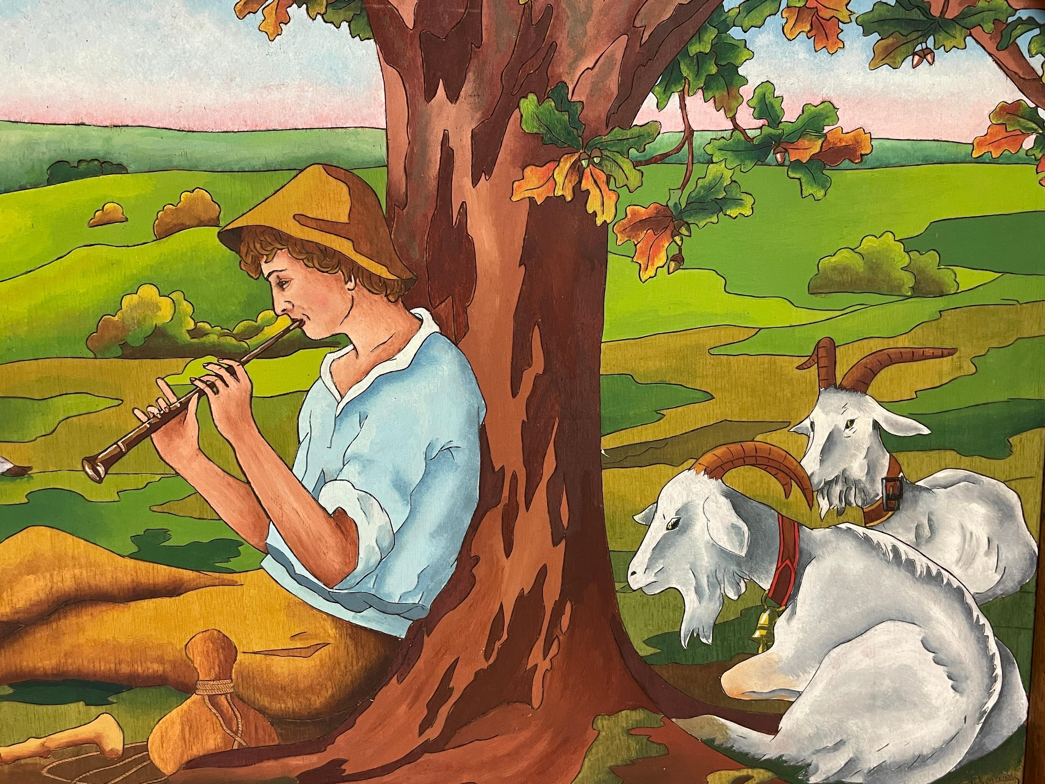 Huge French Arts & Crafts Painting Shepherd & Flock in Landscape, Ornate Frame For Sale 2