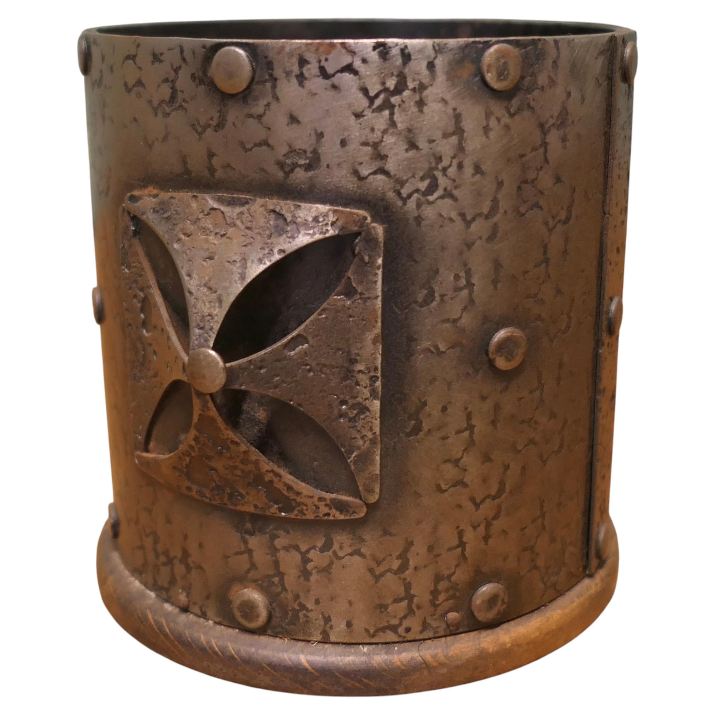 French Arts and Crafts Pewter Bottle Carrier, Coaster A Great little piece For Sale