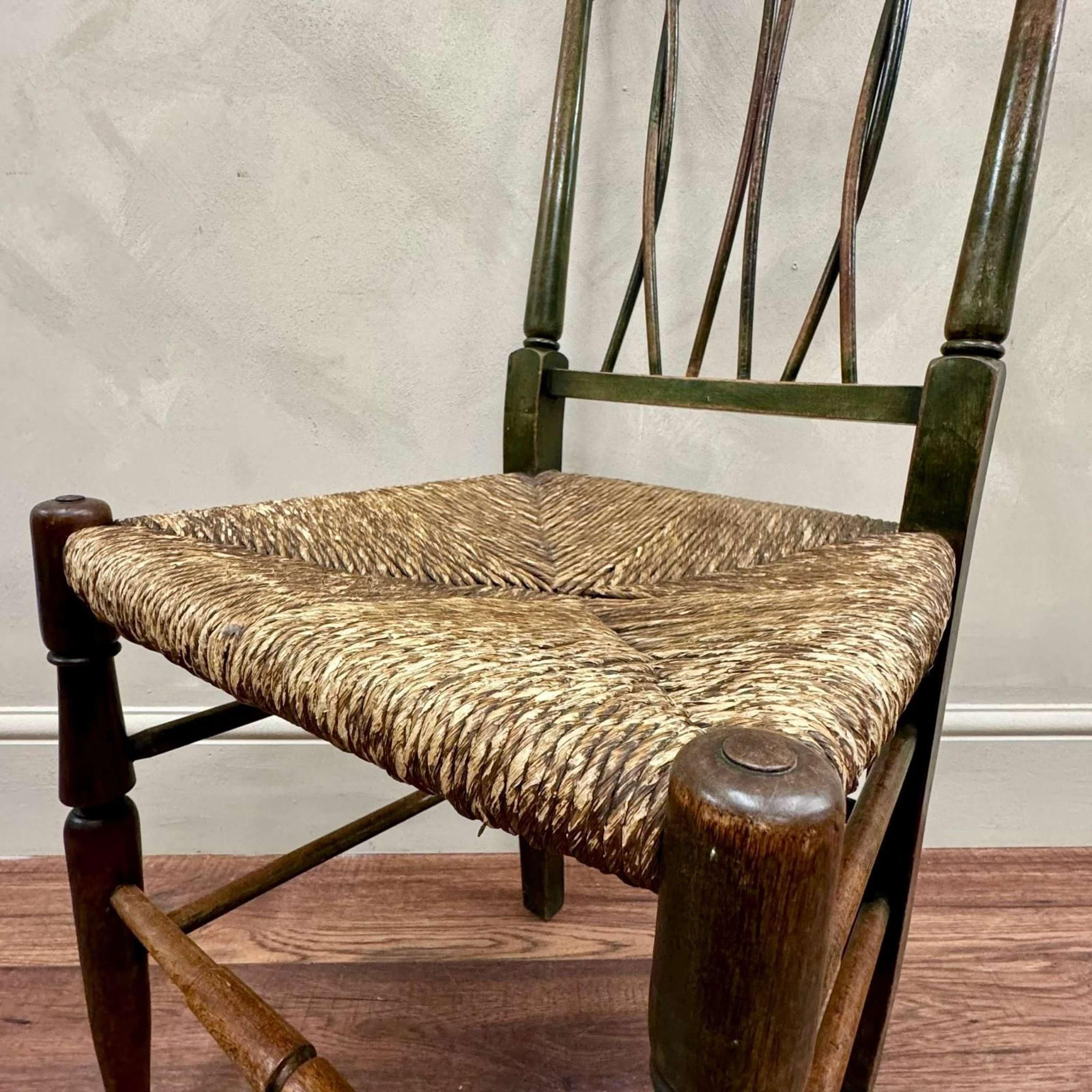 French Arts and Crafts Rush Seated Chair 3