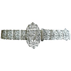 Ceinture française Arts and Crafts en argent, maillons articulés avec bague en écaille