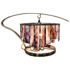 French Arts & Crafts Amethyst Leaded Glass Table Lamp
