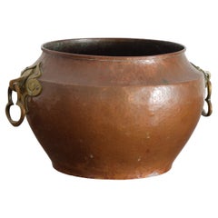 French Arts & Crafts Period Hammered Copper & Brass Handled Jardiniere, ca. 1900