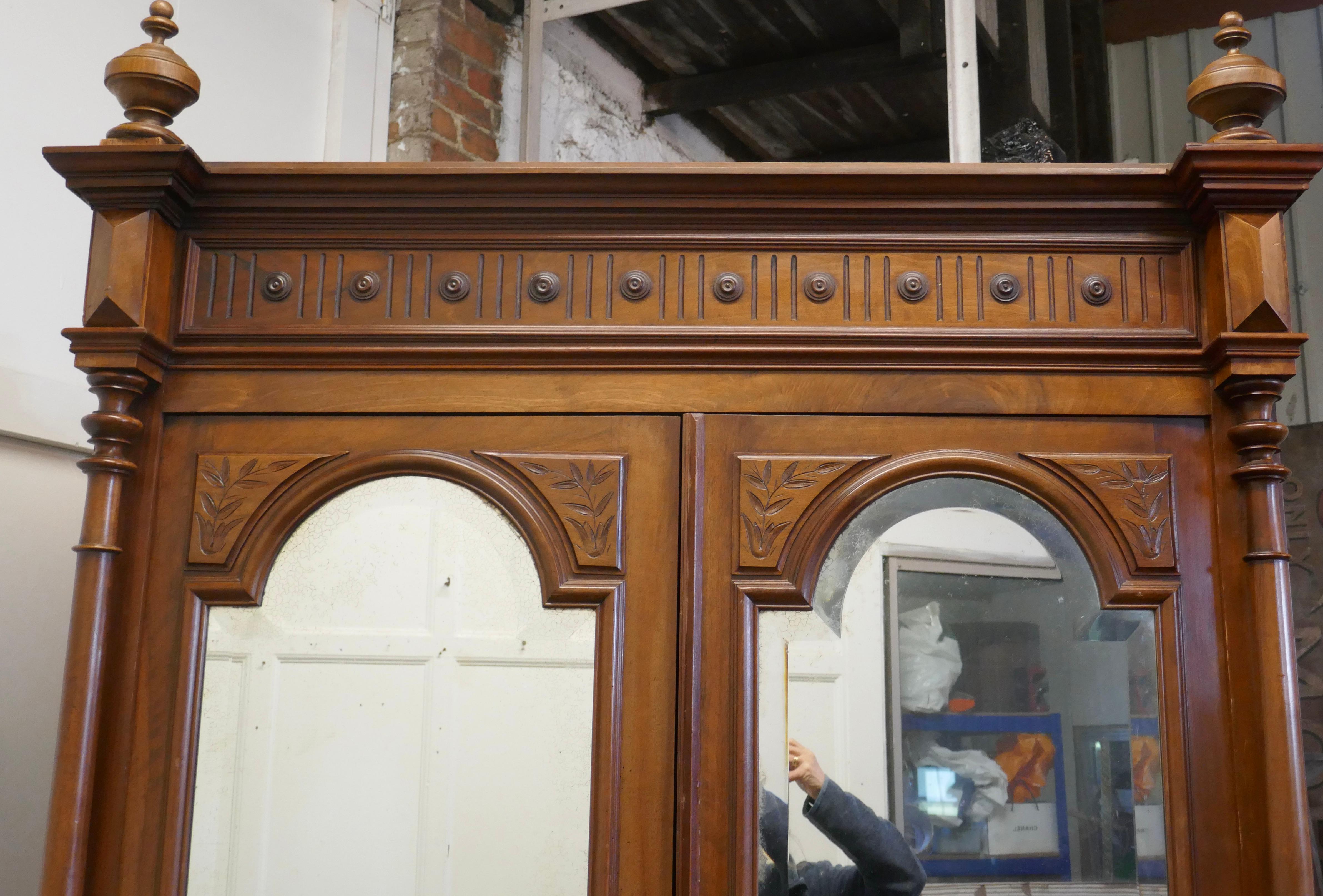 French Arts & Crafts Walnut Mirror Double Door Armoire In Good Condition For Sale In Chillerton, Isle of Wight