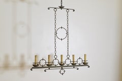Lustre français Arts & Crafts à 5 lumières en fer forgé et fer peint, début du 20e siècle