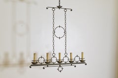 French Arts & Crafts Wrought Iron & Painted Iron 5-Light Chandelier, Early 20thc