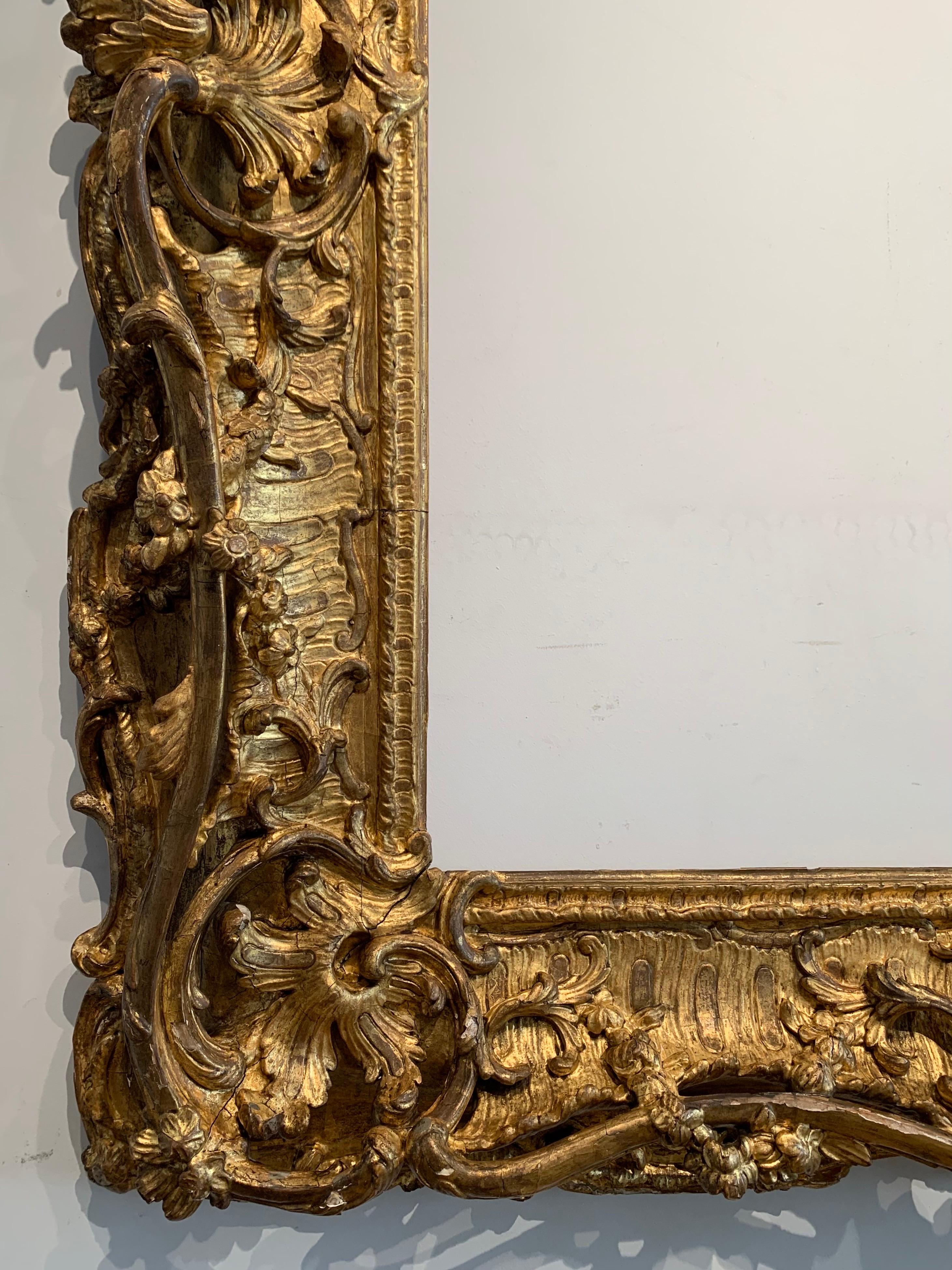 French Asymmetric 18th c. Rococo Frame, carved and gilded wood, circa 1735-40 For Sale 7