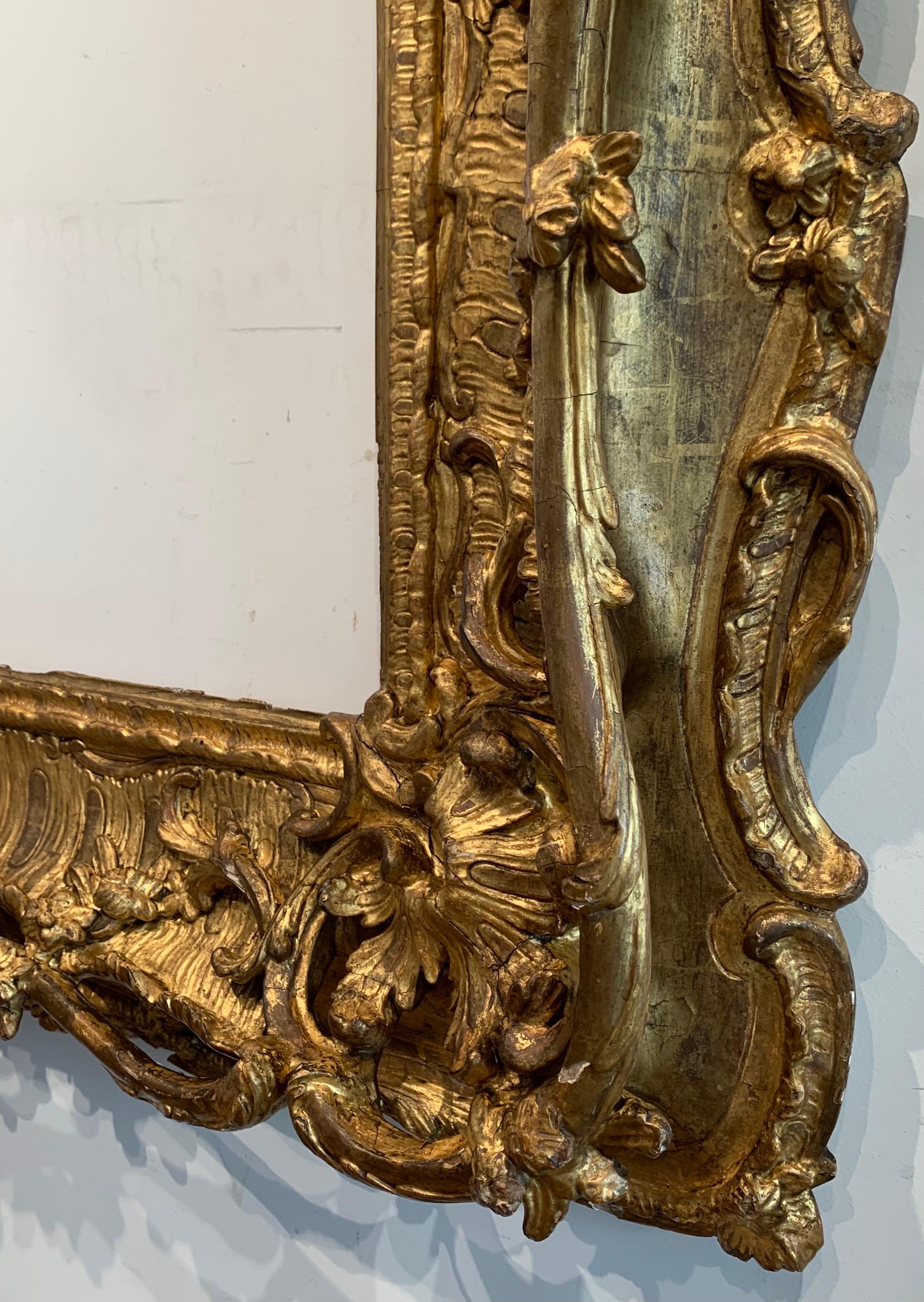 French Asymmetric 18th c. Rococo Frame, carved and gilded wood, circa 1735-40 For Sale 12